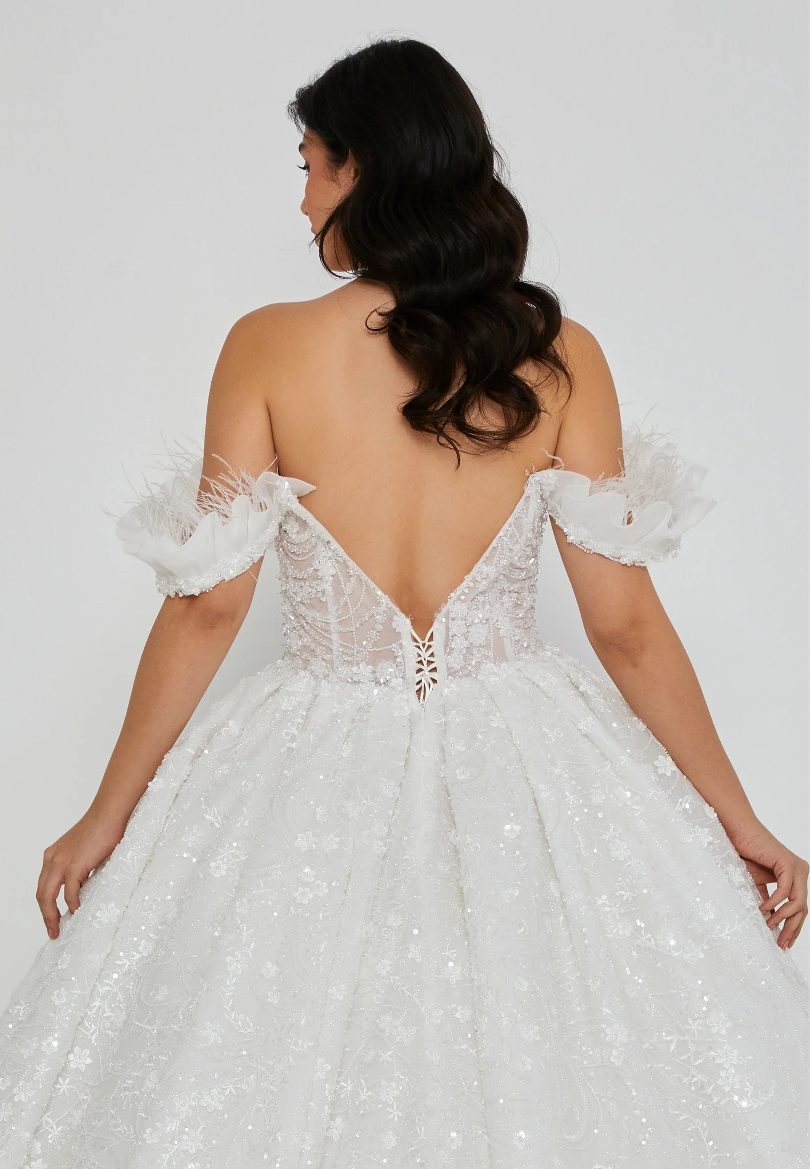 Off Shoulder Maxi Tulle Regular Wedding Dress abb24057 - Image 3