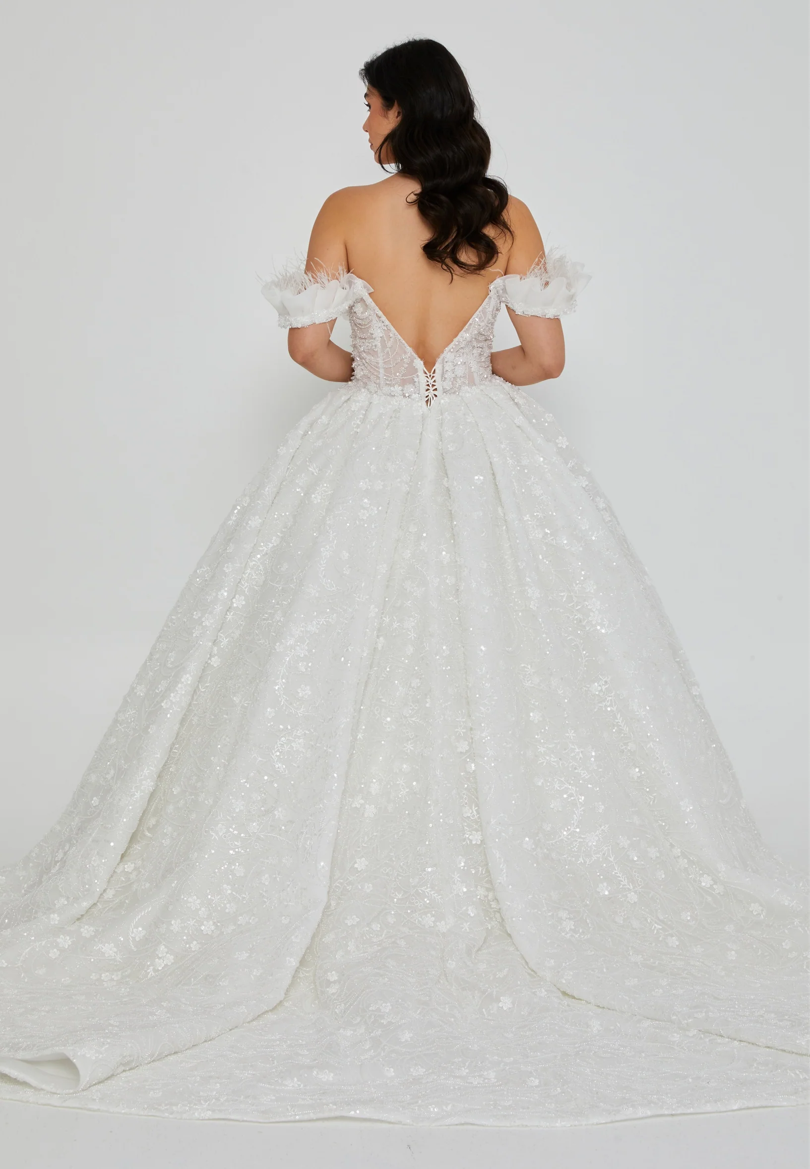 Off Shoulder Maxi Tulle Regular Wedding Dress abb24057 - Image 4