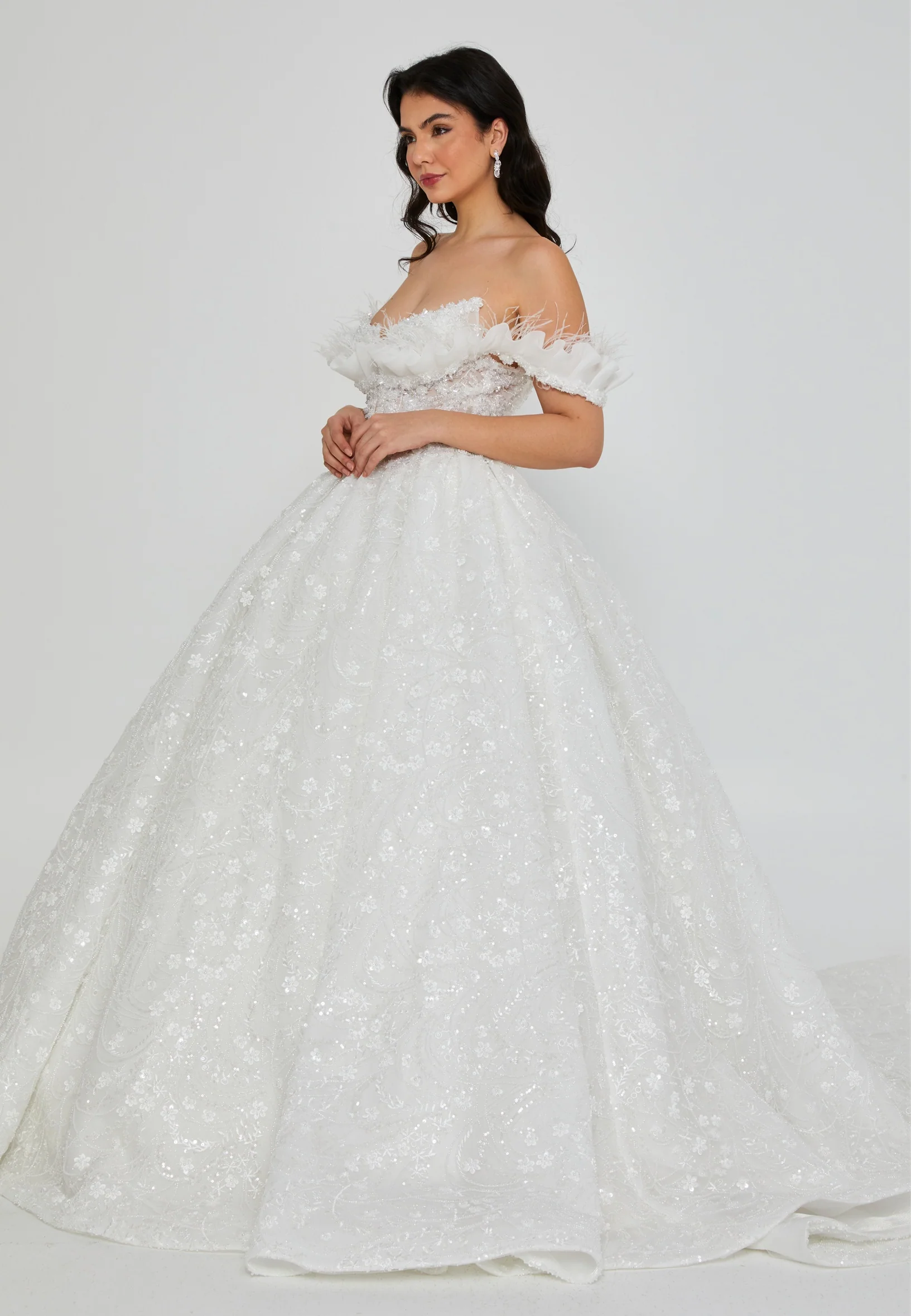 Off Shoulder Maxi Tulle Regular Wedding Dress abb24057 - Image 5
