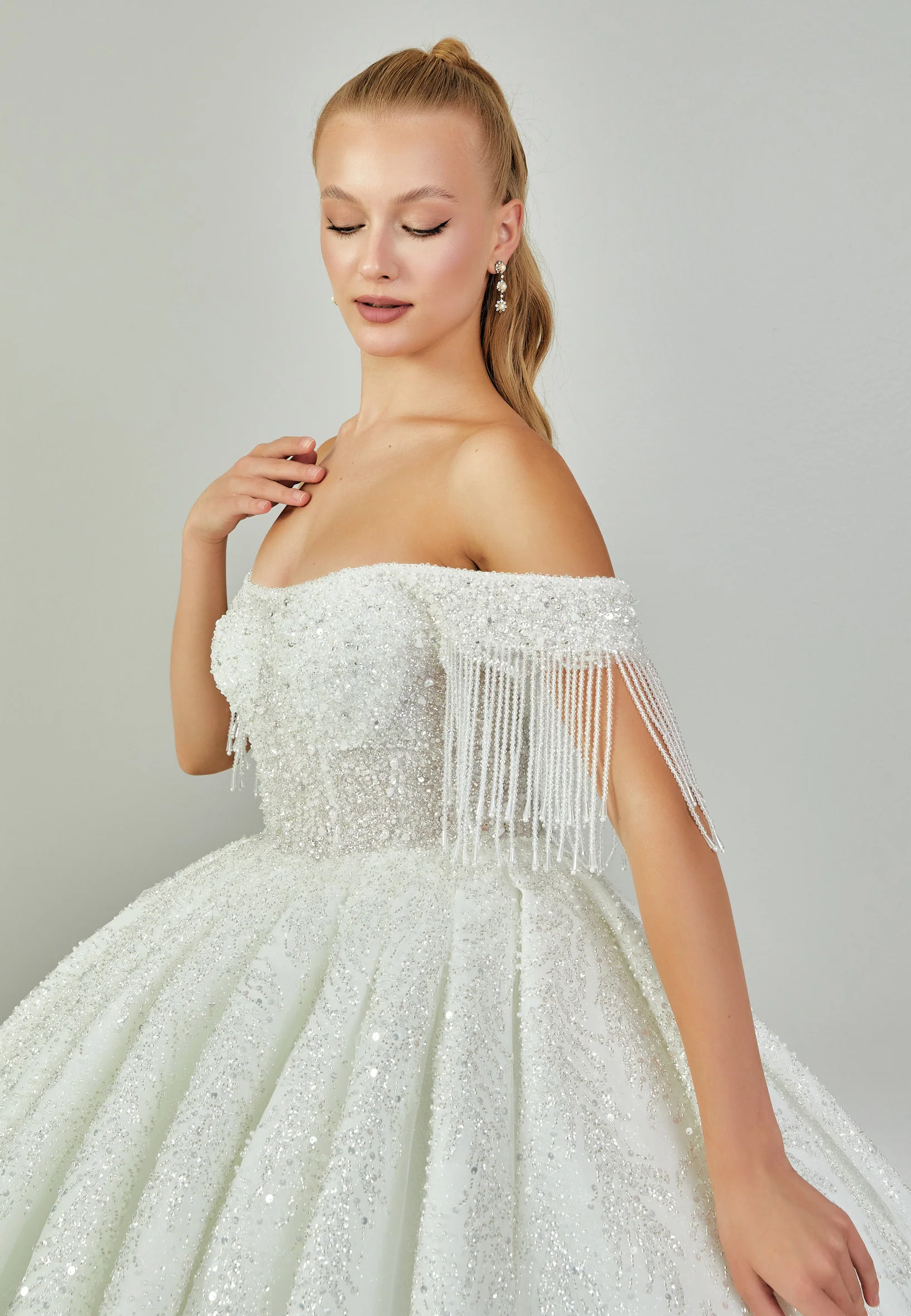 Off Shoulder Maxi Tulle Regular Wedding Dress abb2409025 - Image 2