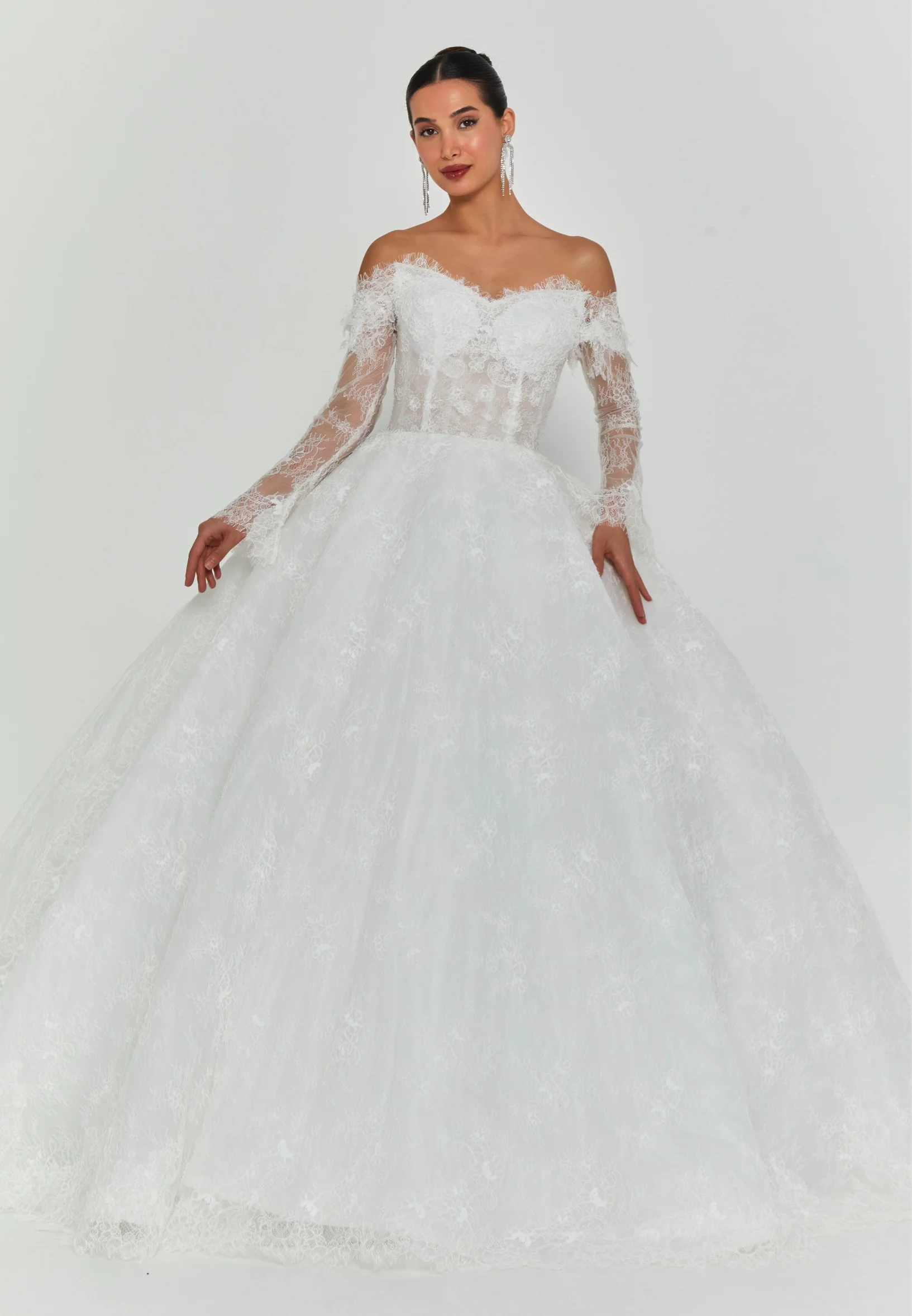 Off Shoulder Maxi Tulle Regular Wedding Dress abb25031