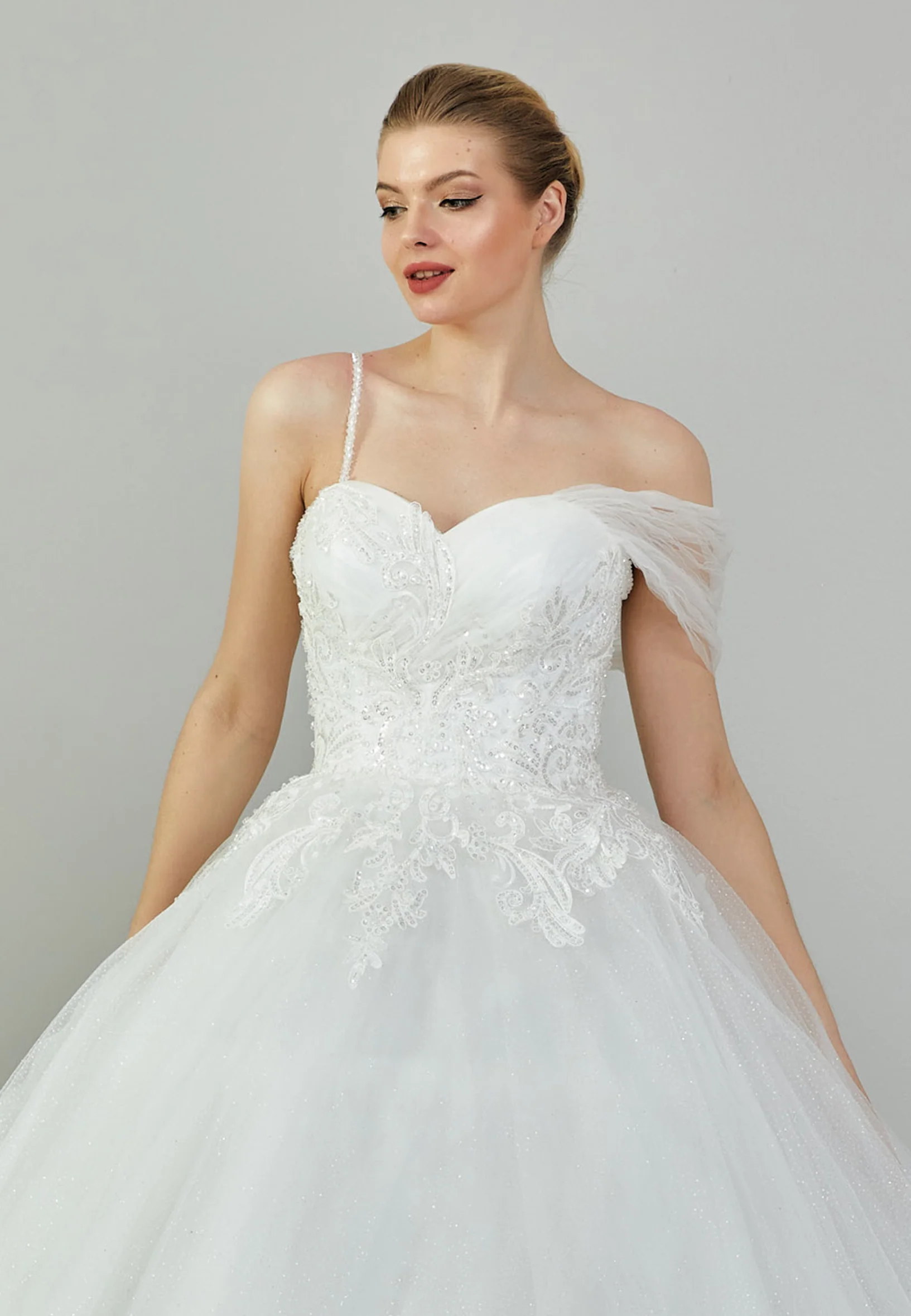 Off Shoulder Maxi Tulle Regular Wedding Dress blv3500014 - Image 7