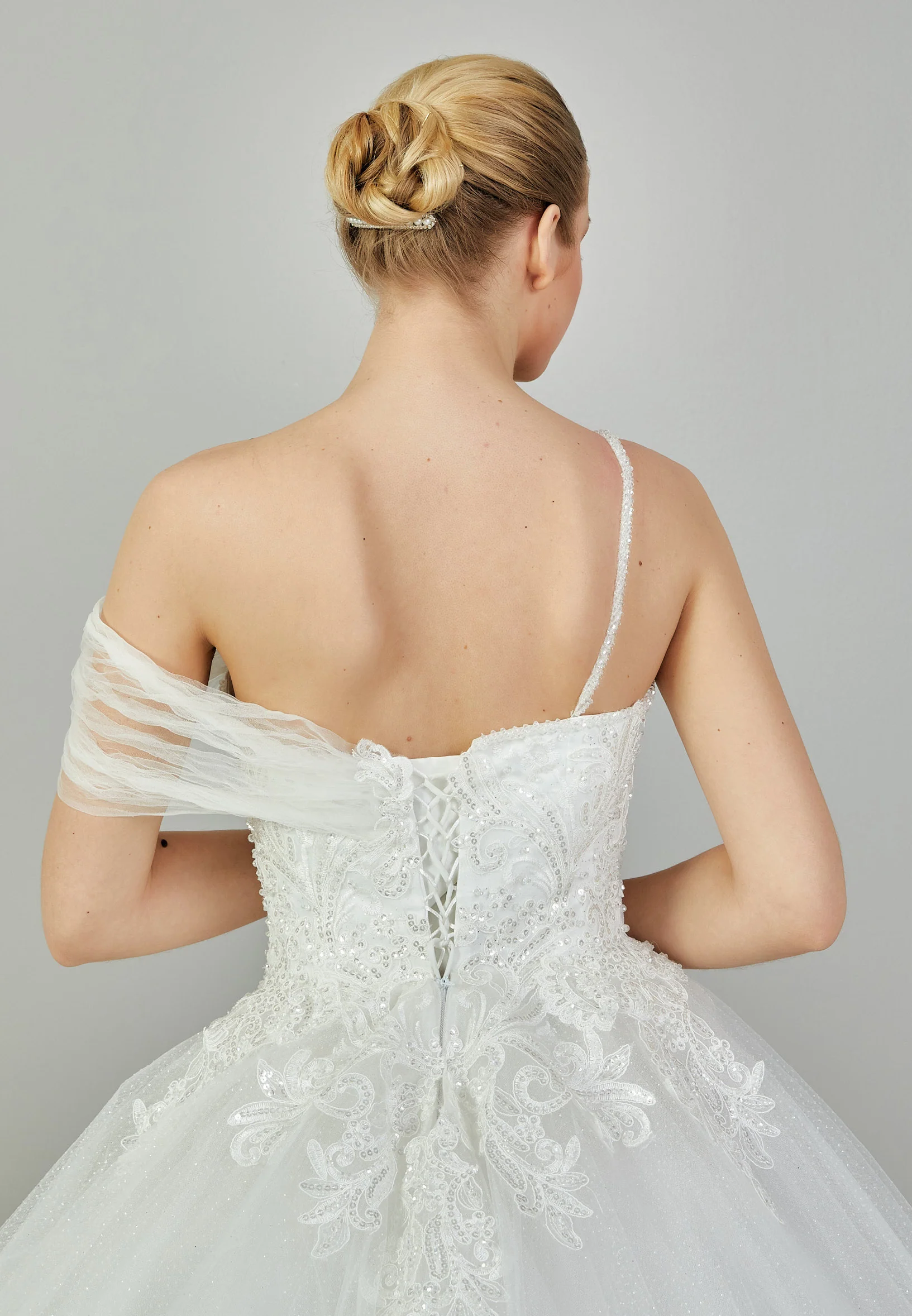 Off Shoulder Maxi Tulle Regular Wedding Dress blv3500014 - Image 8