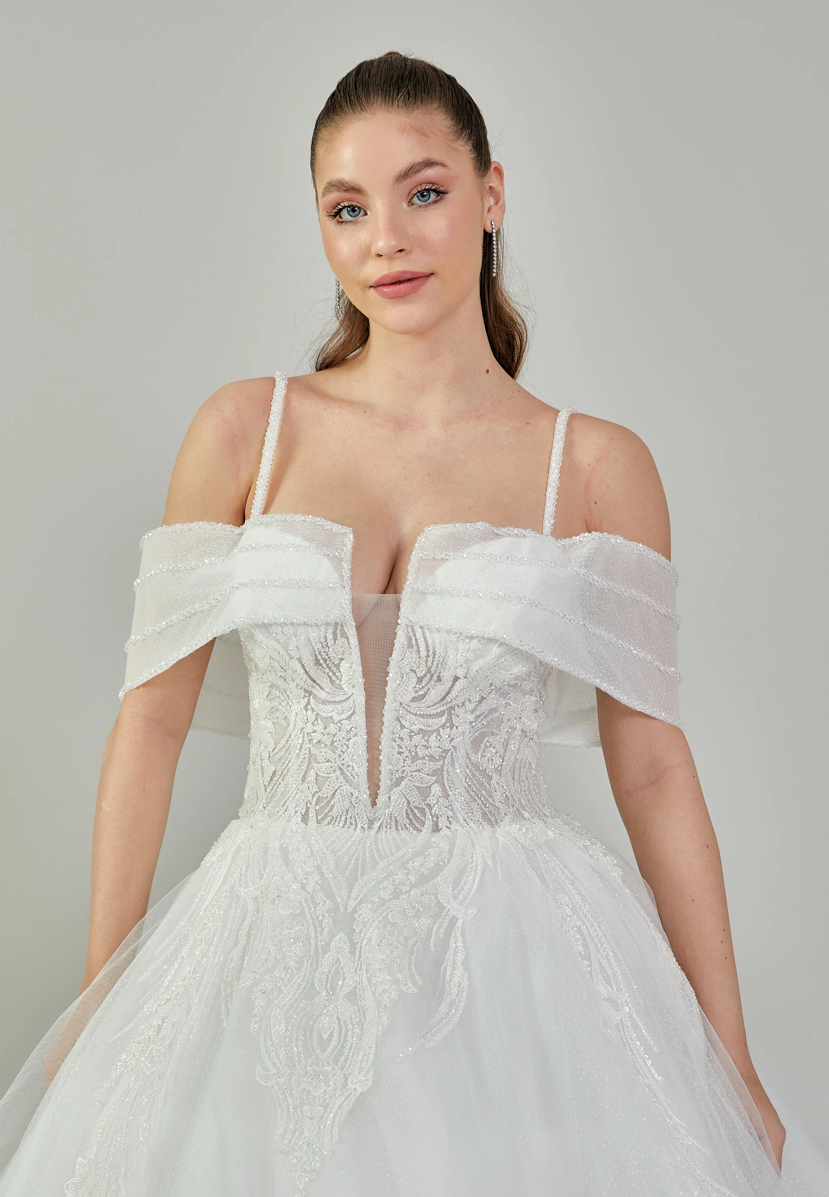Off Shoulder Maxi Tulle Regular Wedding Dress blv350006 - Image 3