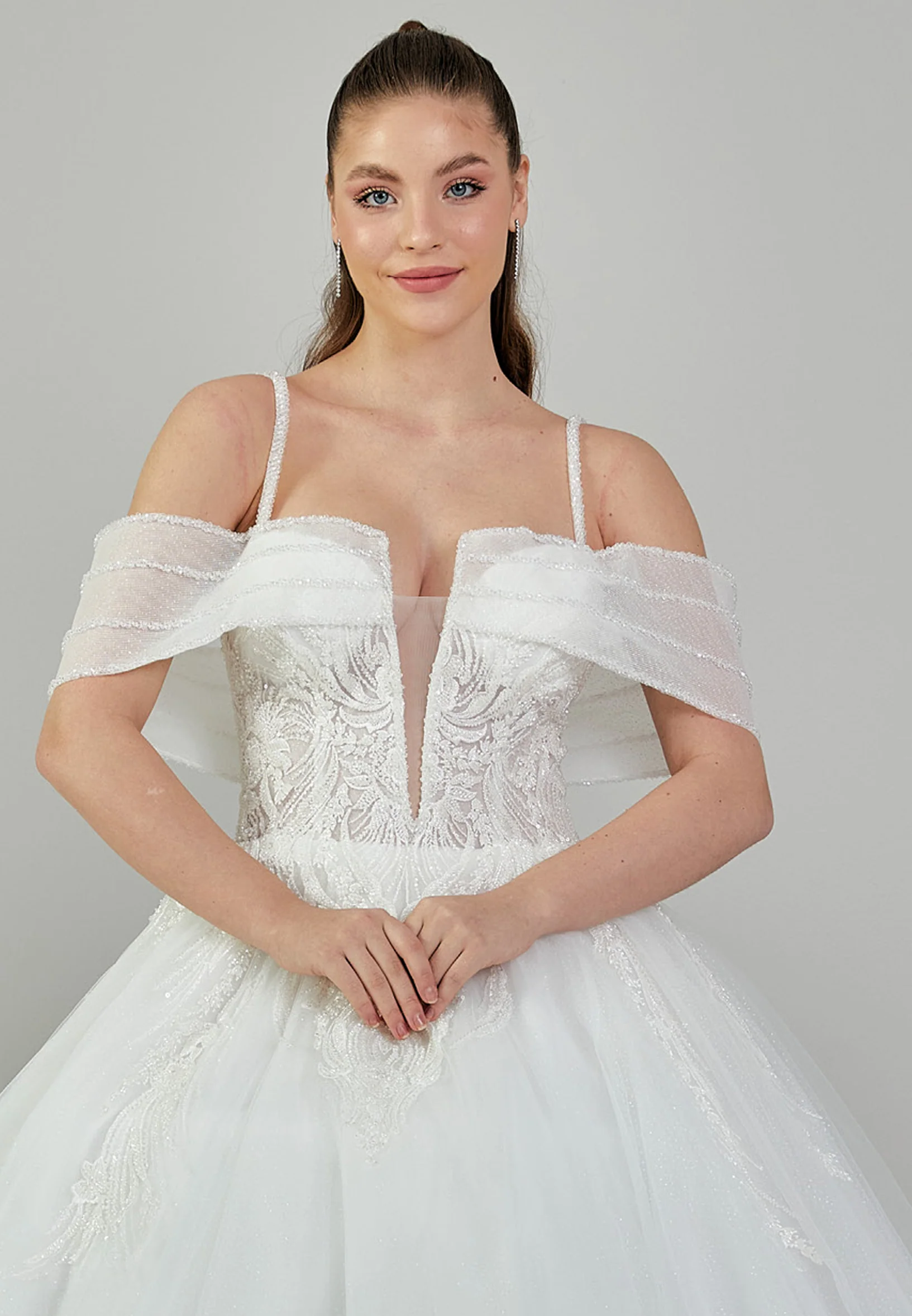 Off Shoulder Maxi Tulle Regular Wedding Dress blv350006 - Image 7