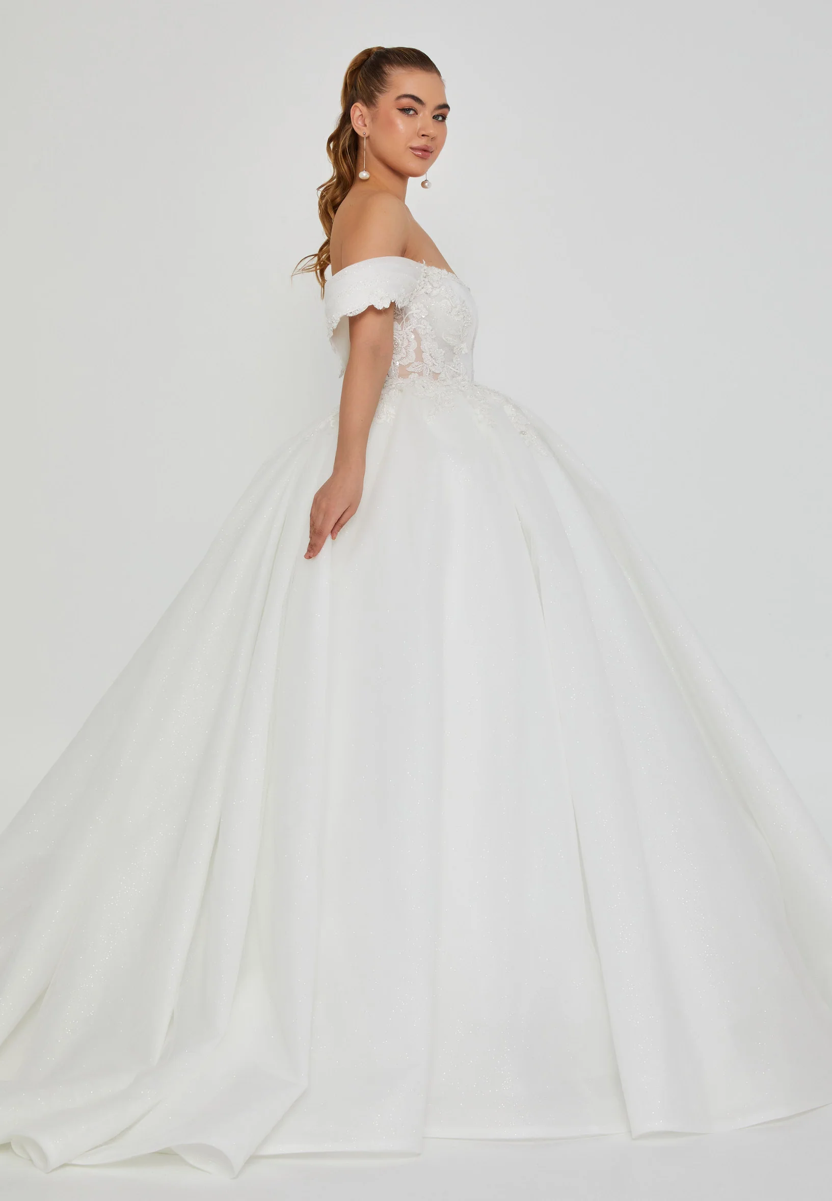 Off Shoulder Maxi Tulle Regular Wedding Dress blv360021 - Image 5