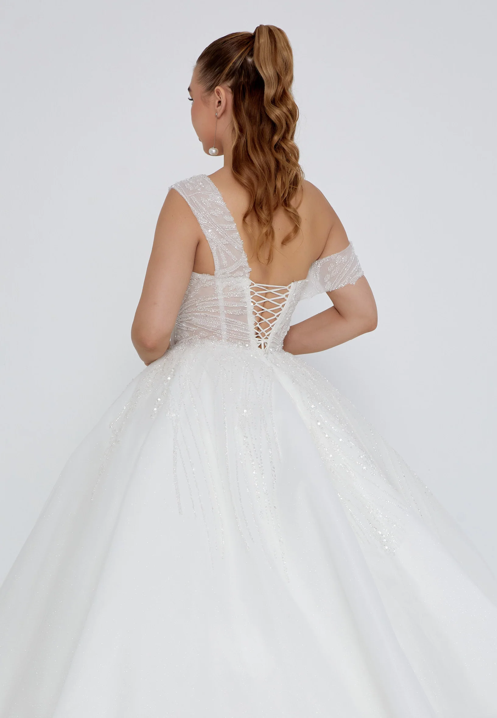 Off Shoulder Maxi Tulle Regular Wedding Dress blv360042 - Image 3