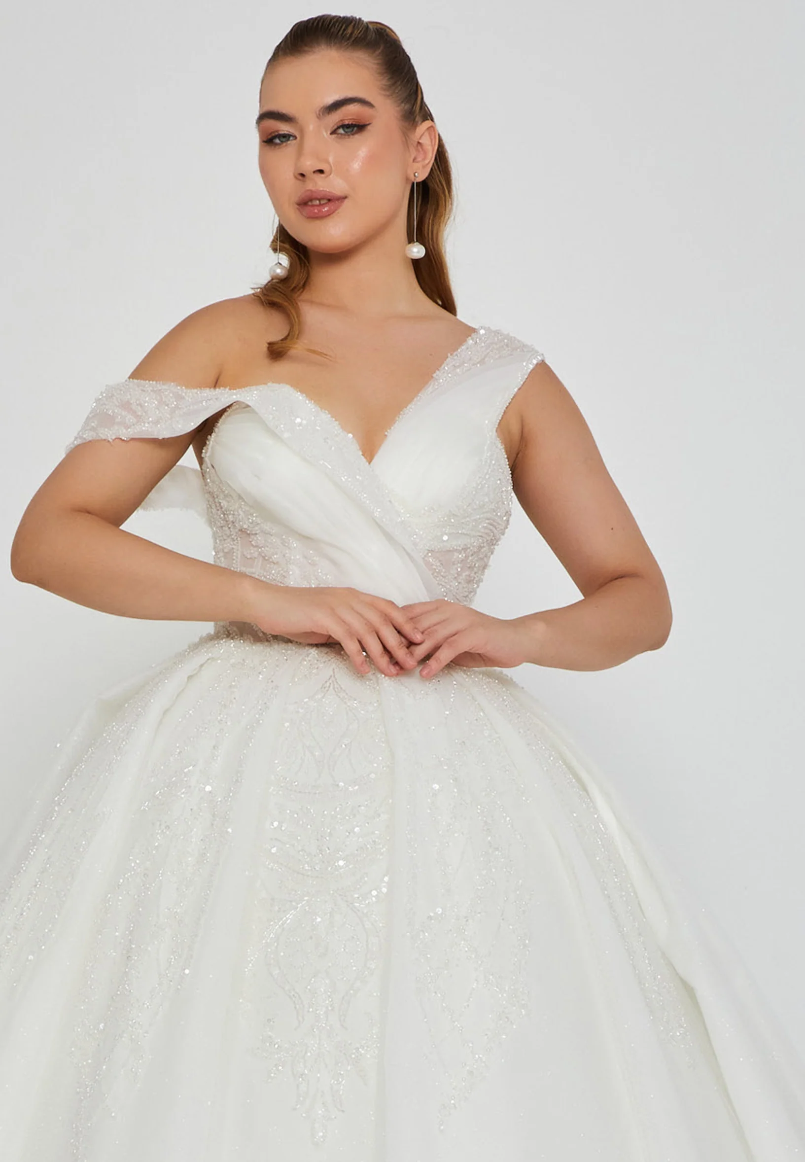 Off Shoulder Maxi Tulle Regular Wedding Dress blv360042 - Image 6