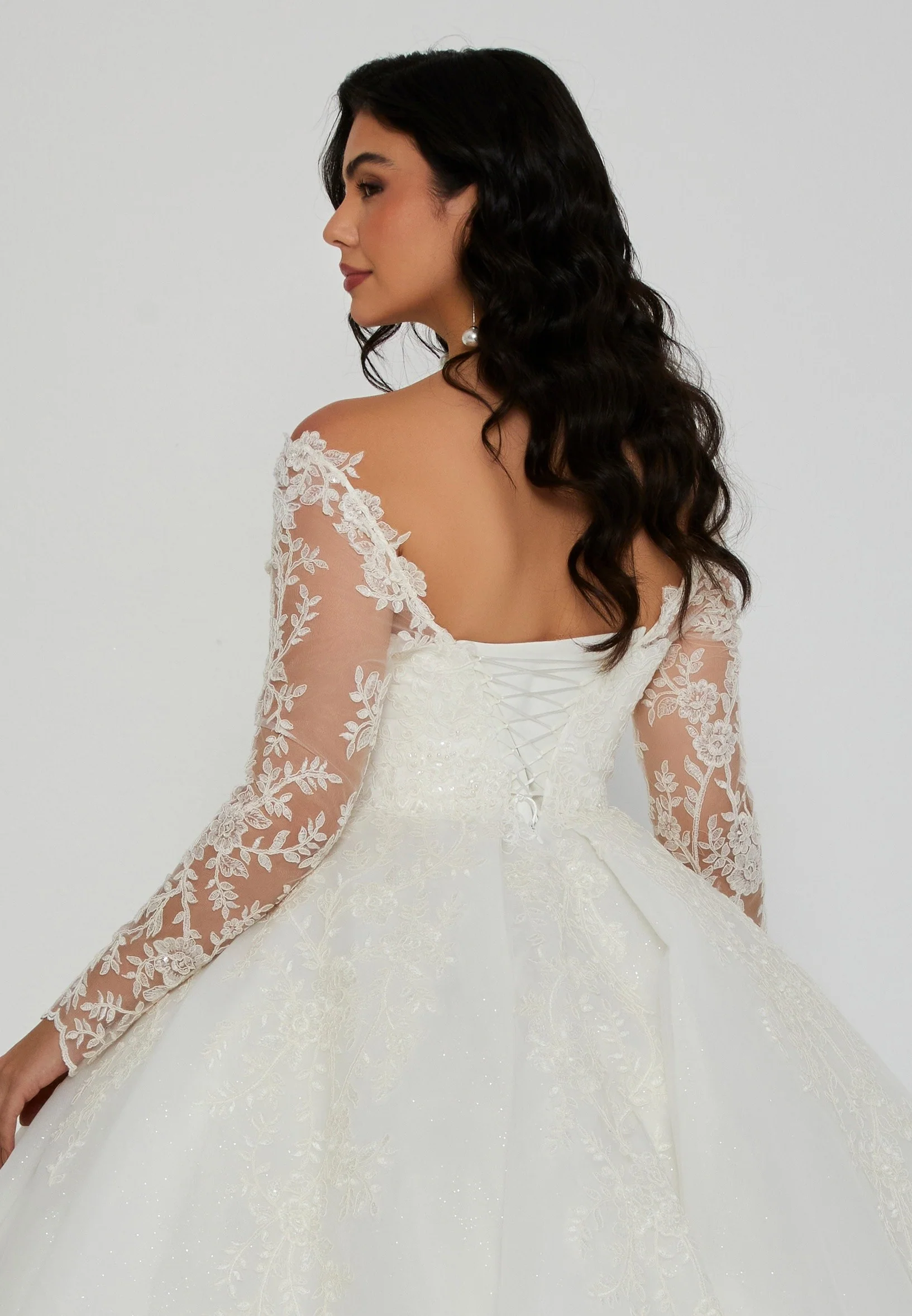 Off Shoulder Maxi Tulle Regular Wedding Dress blv360064 - Image 3