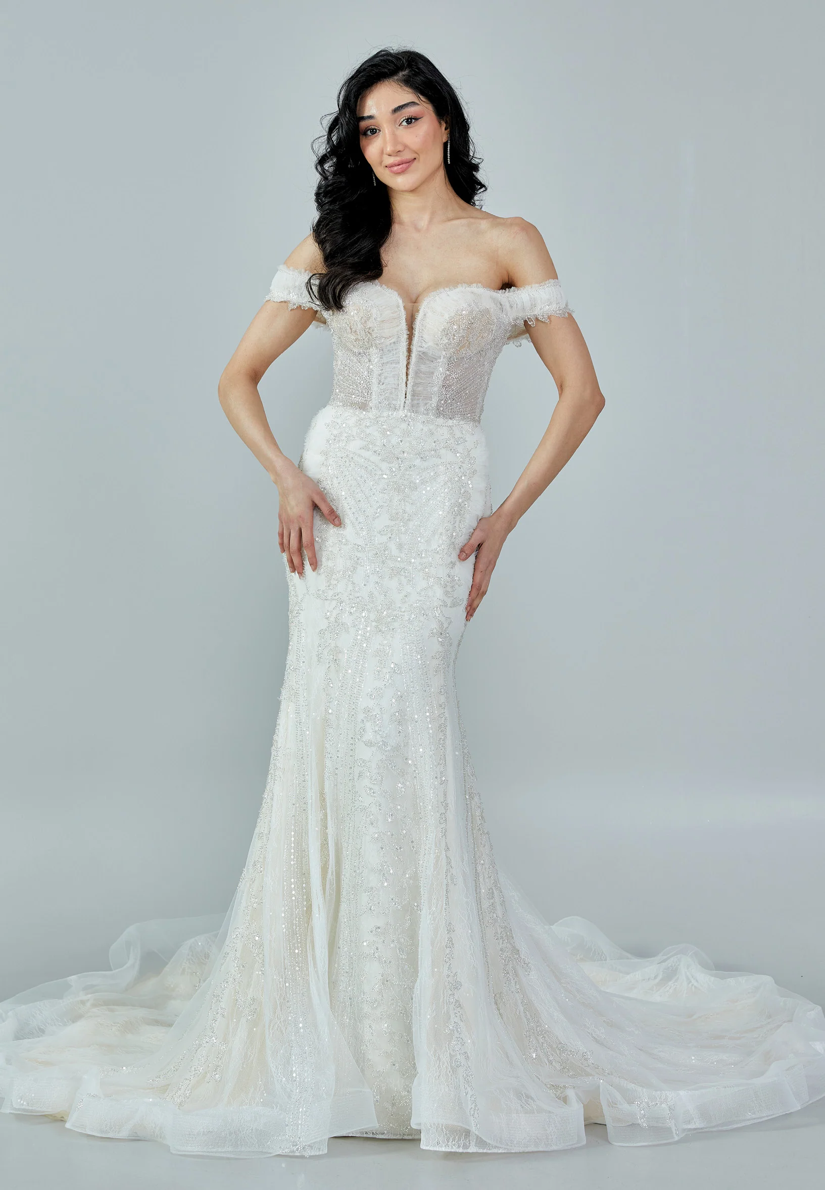 Off Shoulder Maxi Tulle Regular Wedding Dress bnc8012