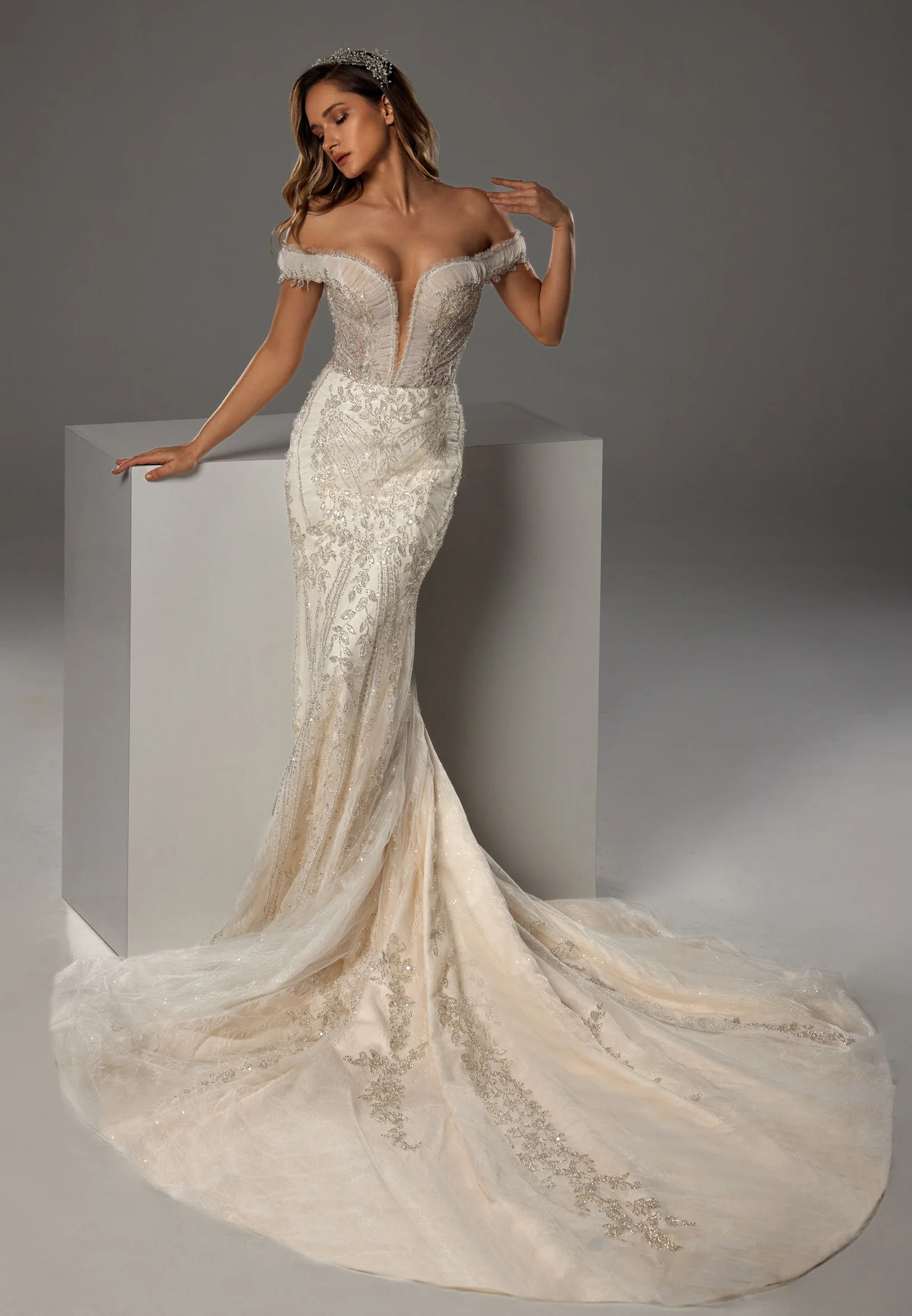 Off Shoulder Maxi Tulle Regular Wedding Dress bnc8012 - Image 10