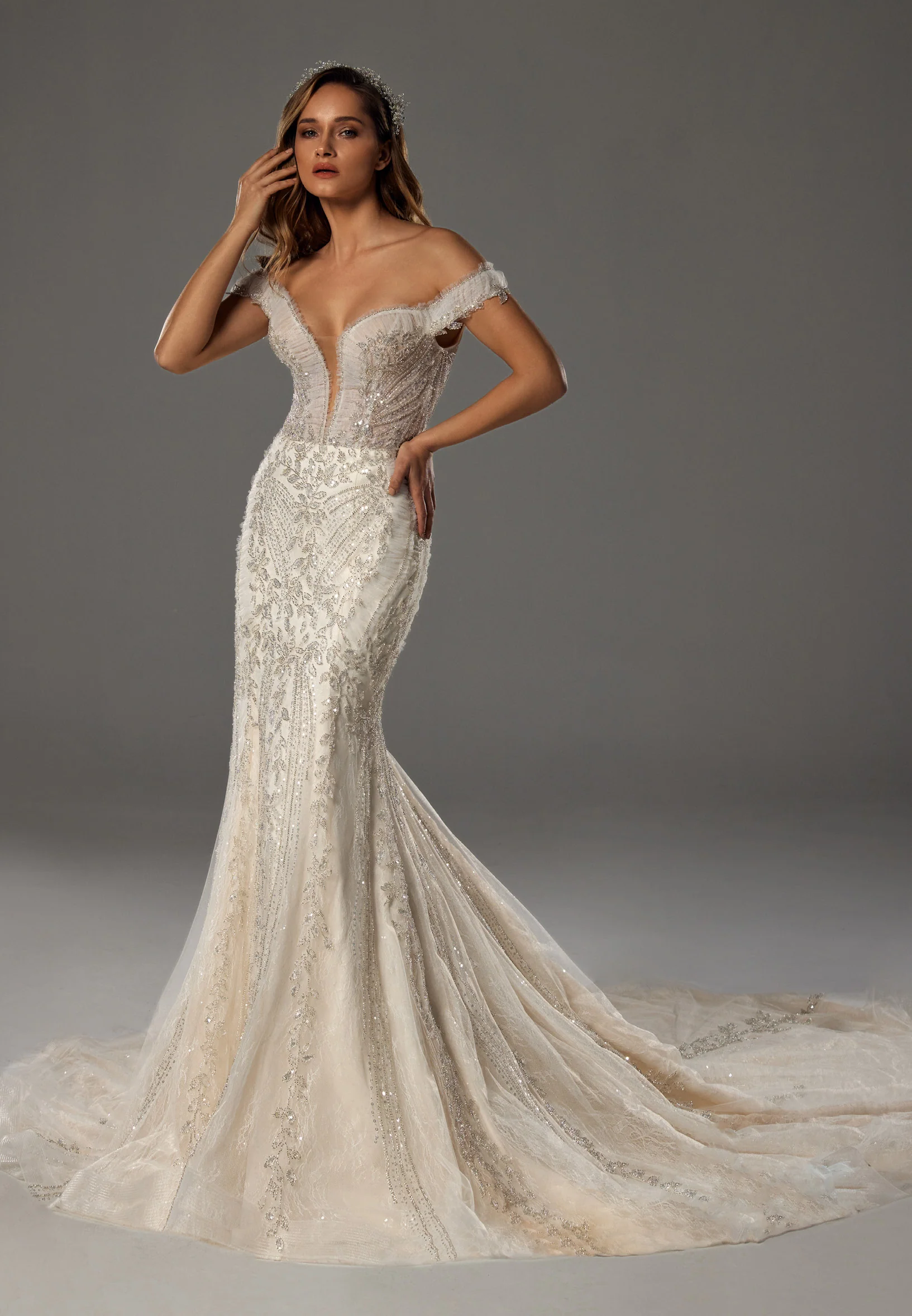 Off Shoulder Maxi Tulle Regular Wedding Dress bnc8012 - Image 11