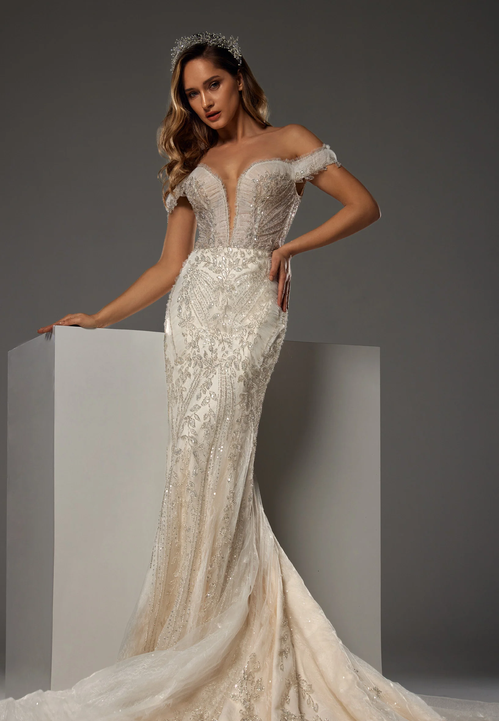 Off Shoulder Maxi Tulle Regular Wedding Dress bnc8012 - Image 12