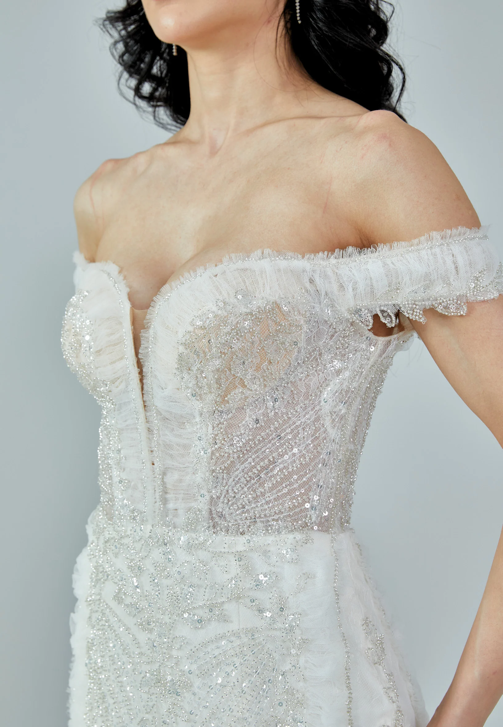 Off Shoulder Maxi Tulle Regular Wedding Dress bnc8012 - Image 4