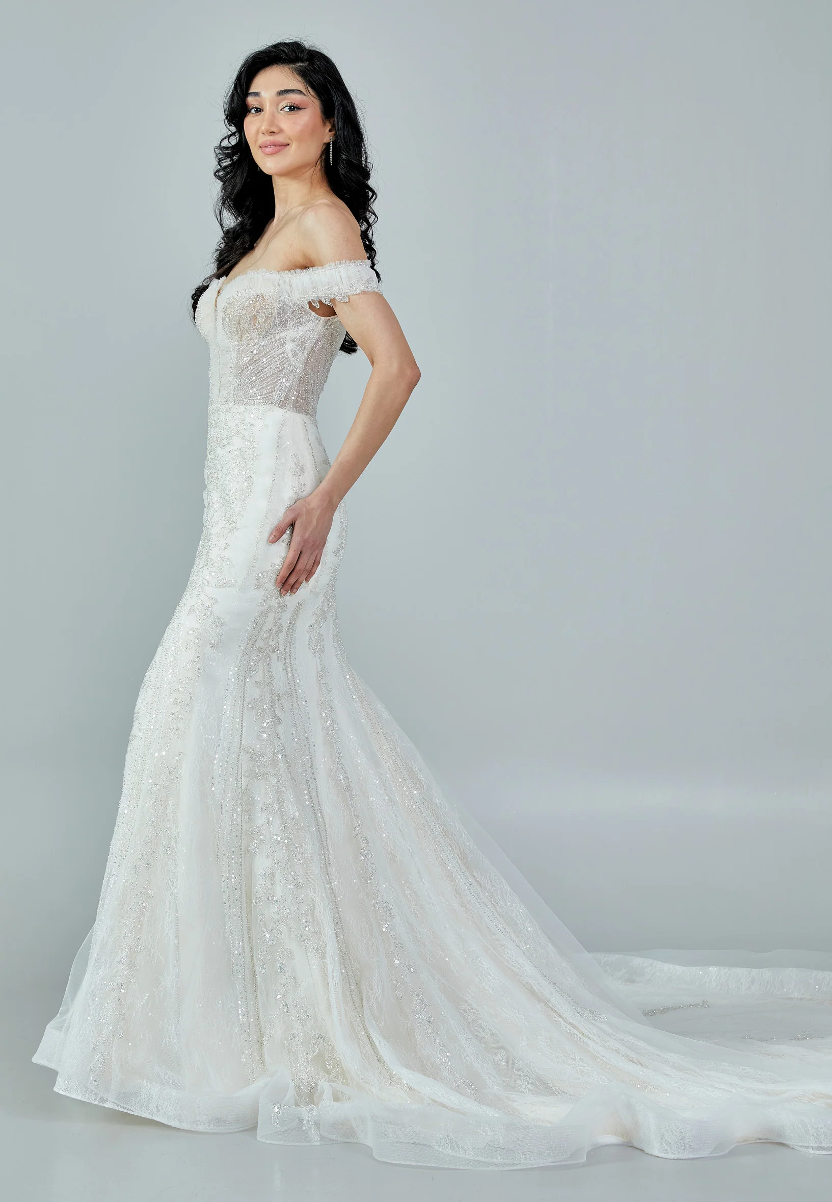 Off Shoulder Maxi Tulle Regular Wedding Dress bnc8012 - Image 6