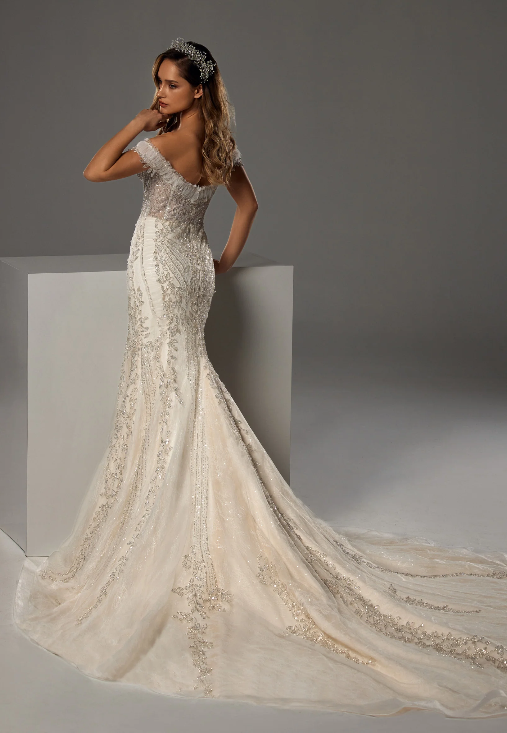 Off Shoulder Maxi Tulle Regular Wedding Dress bnc8012 - Image 9