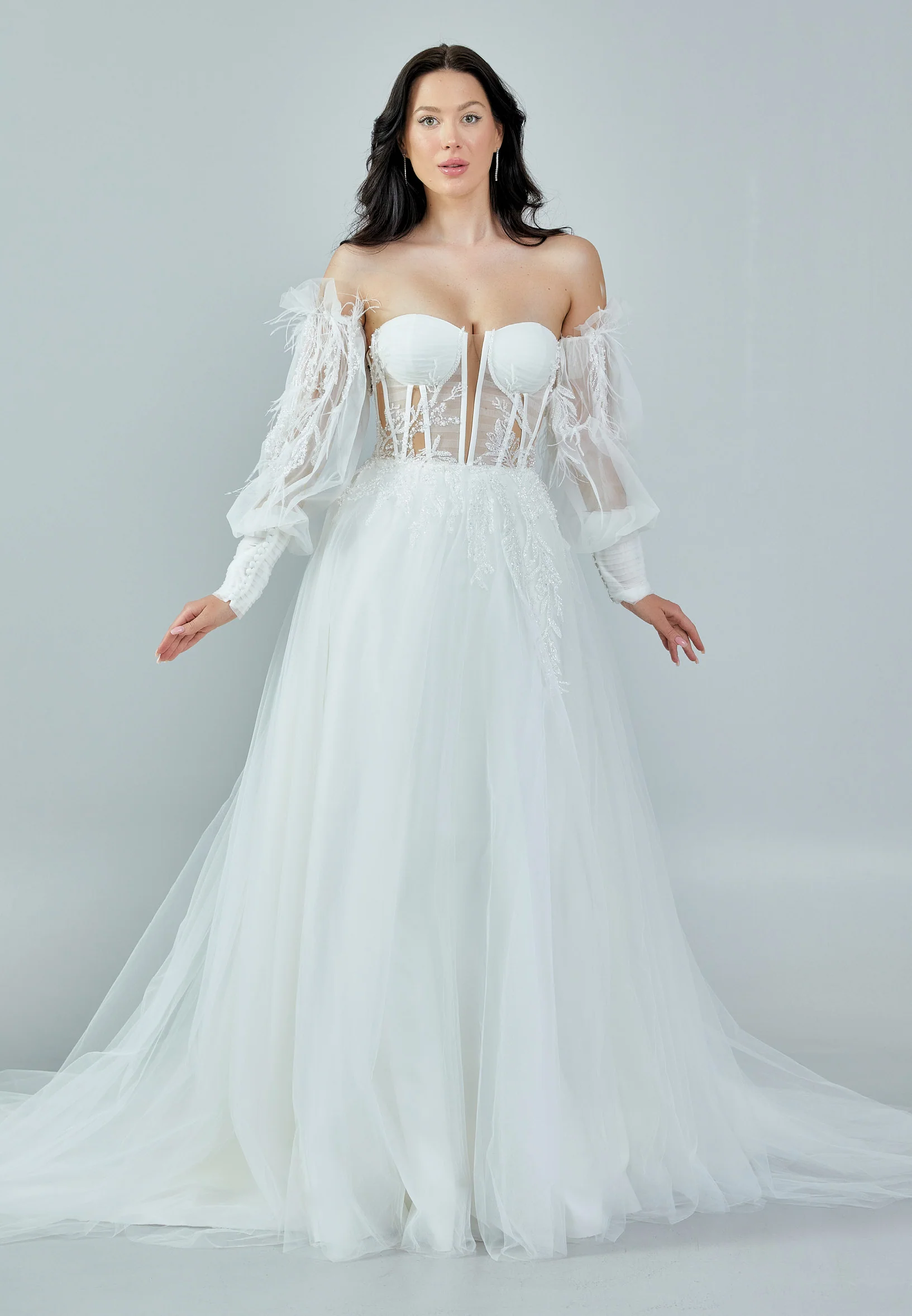 Off Shoulder Maxi Tulle Regular Wedding Dress bnc8040