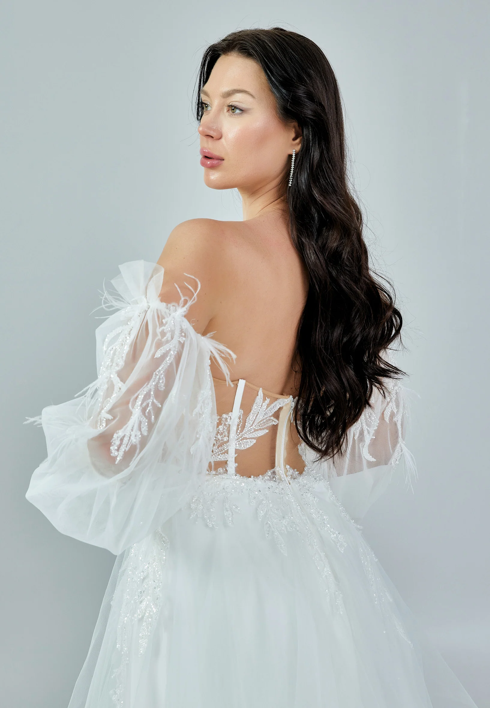 Off Shoulder Maxi Tulle Regular Wedding Dress bnc8040 - Image 3