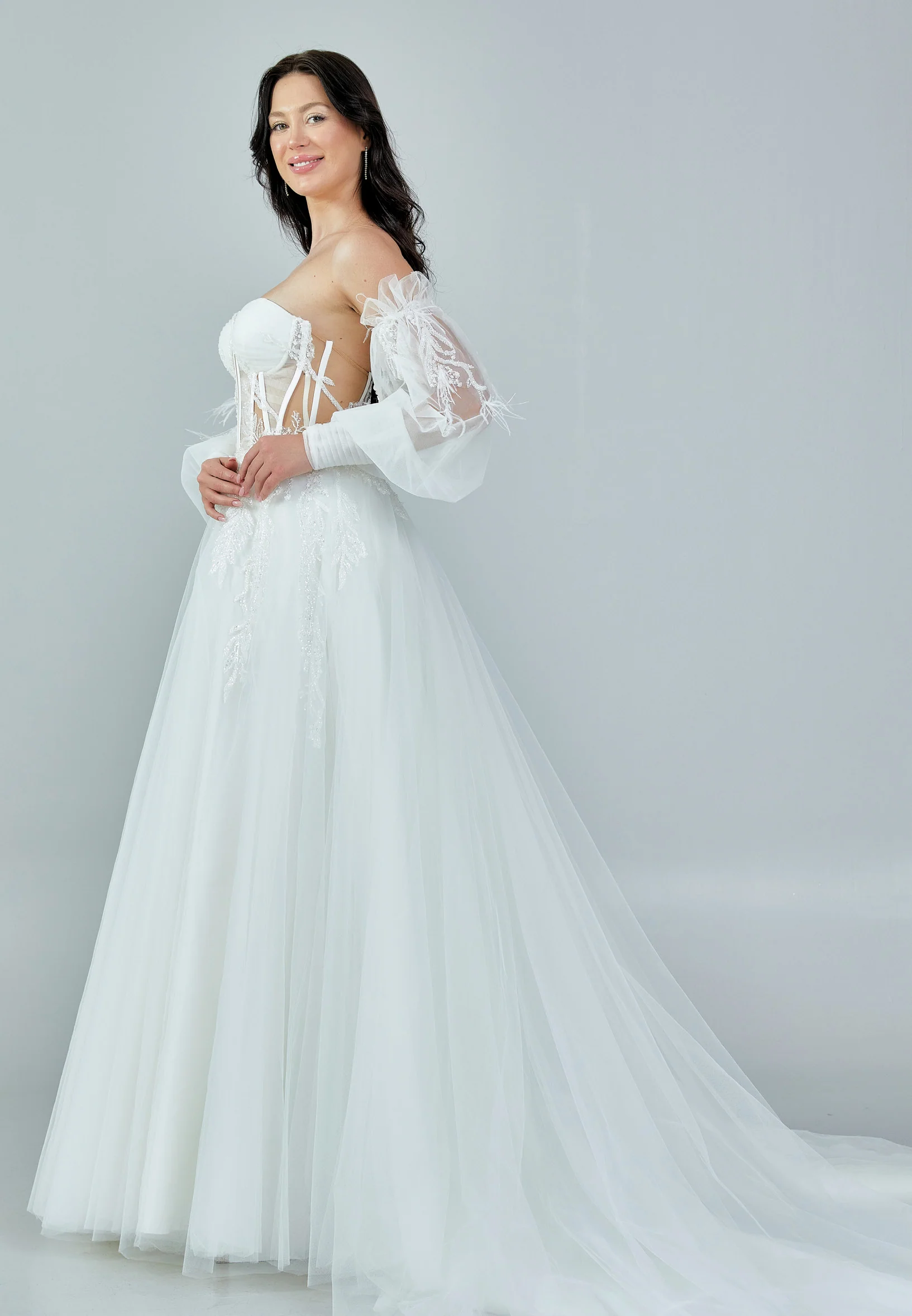 Off Shoulder Maxi Tulle Regular Wedding Dress bnc8040 - Image 6