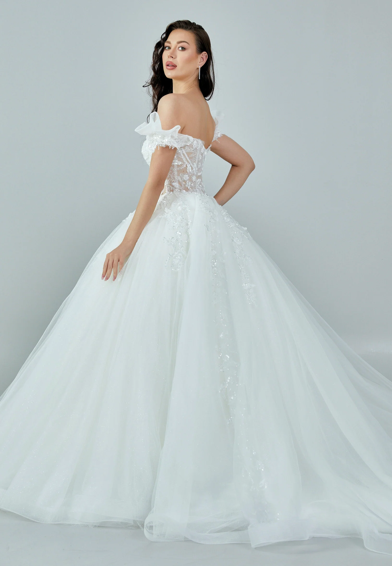 Off Shoulder Maxi Tulle Regular Wedding Dress bnc8046 - Image 6