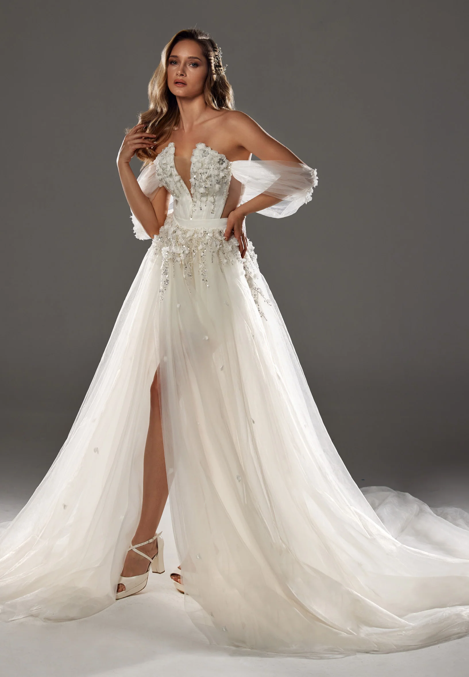 Off Shoulder Maxi Tulle Regular Wedding Dress bnc8061 - Image 10