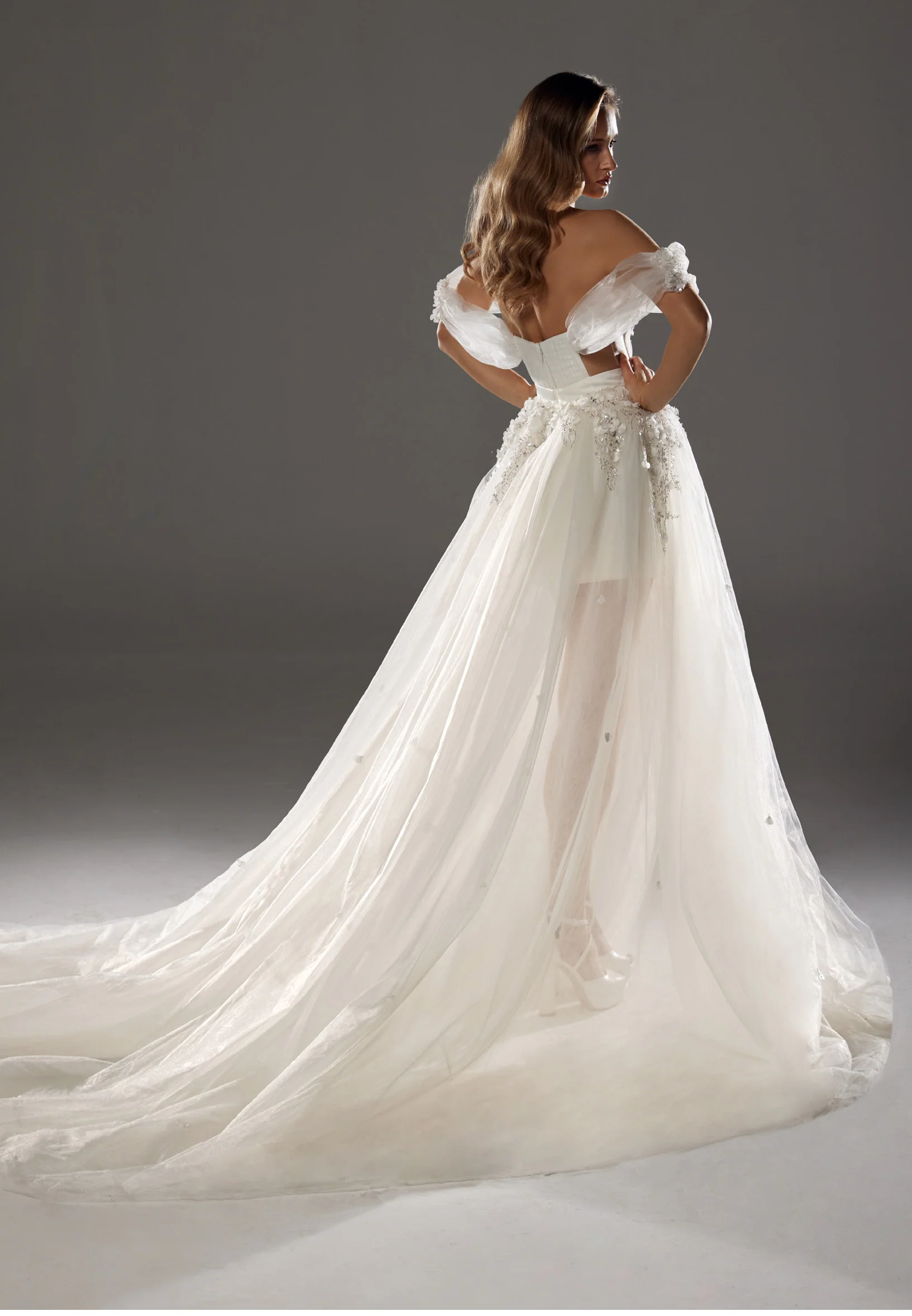 Off Shoulder Maxi Tulle Regular Wedding Dress bnc8061 - Image 12