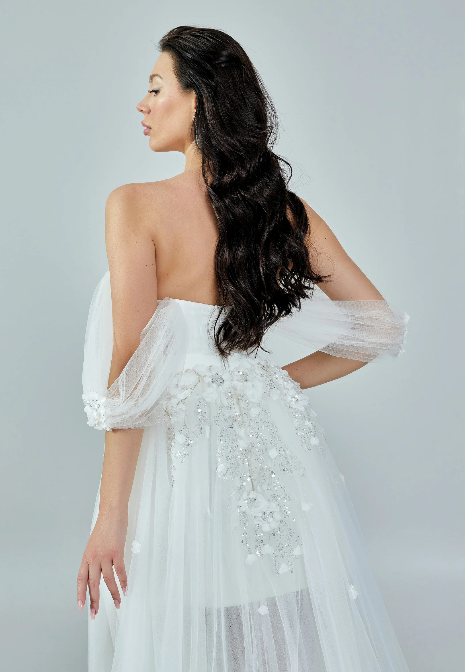 Off Shoulder Maxi Tulle Regular Wedding Dress bnc8061 - Image 3