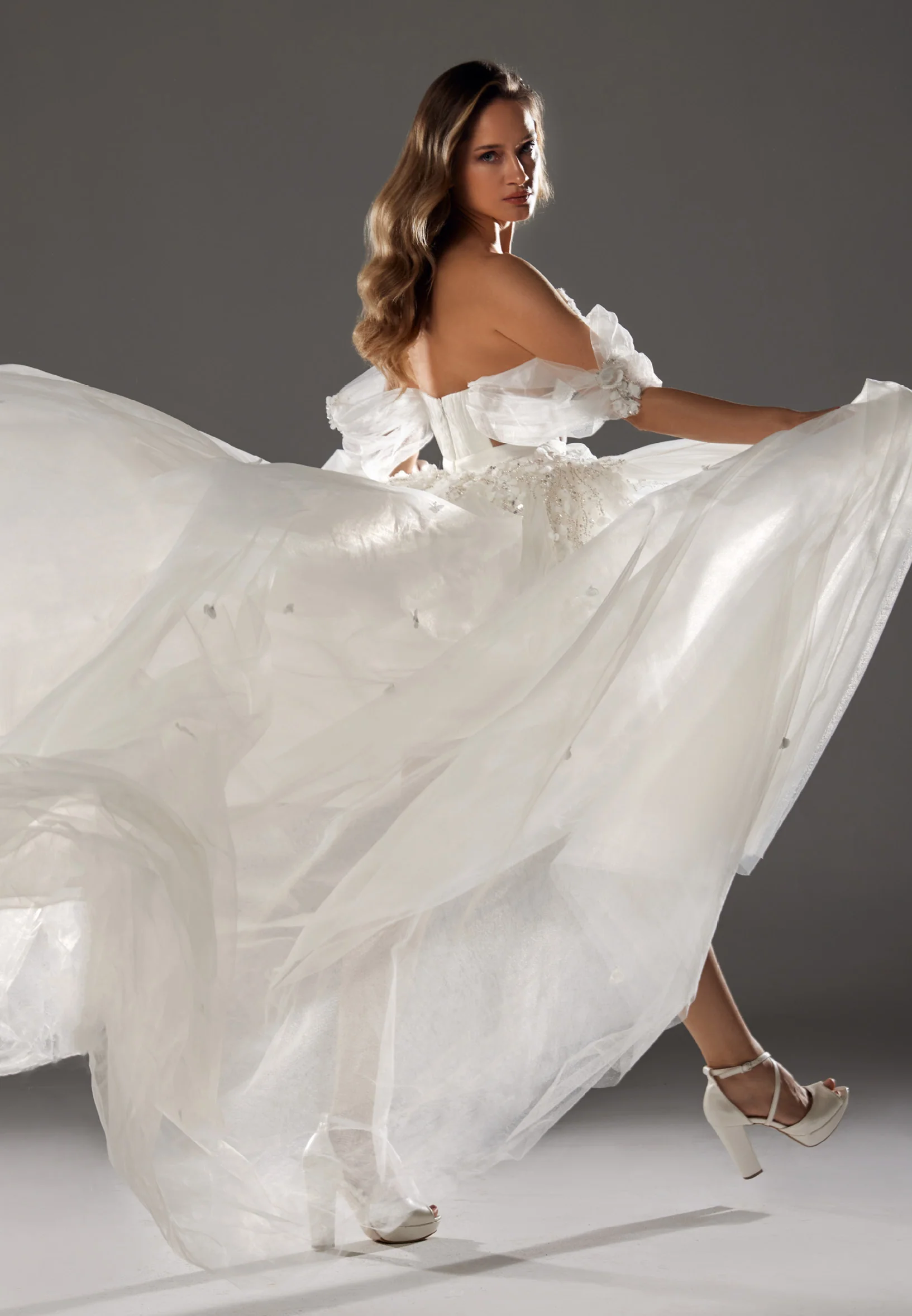 Off Shoulder Maxi Tulle Regular Wedding Dress bnc8061 - Image 9