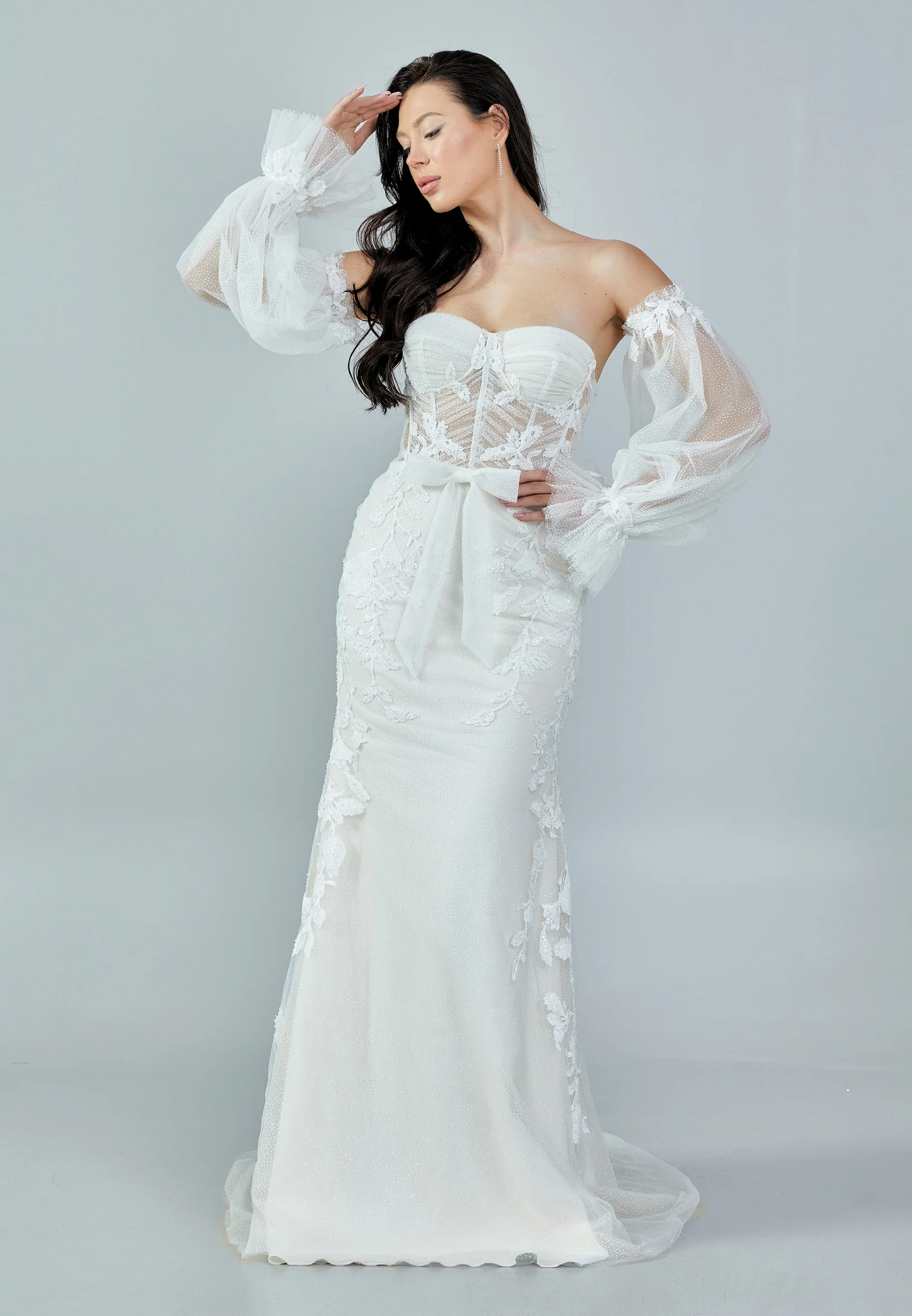 Off Shoulder Maxi Tulle Regular Wedding Dress bnc8064