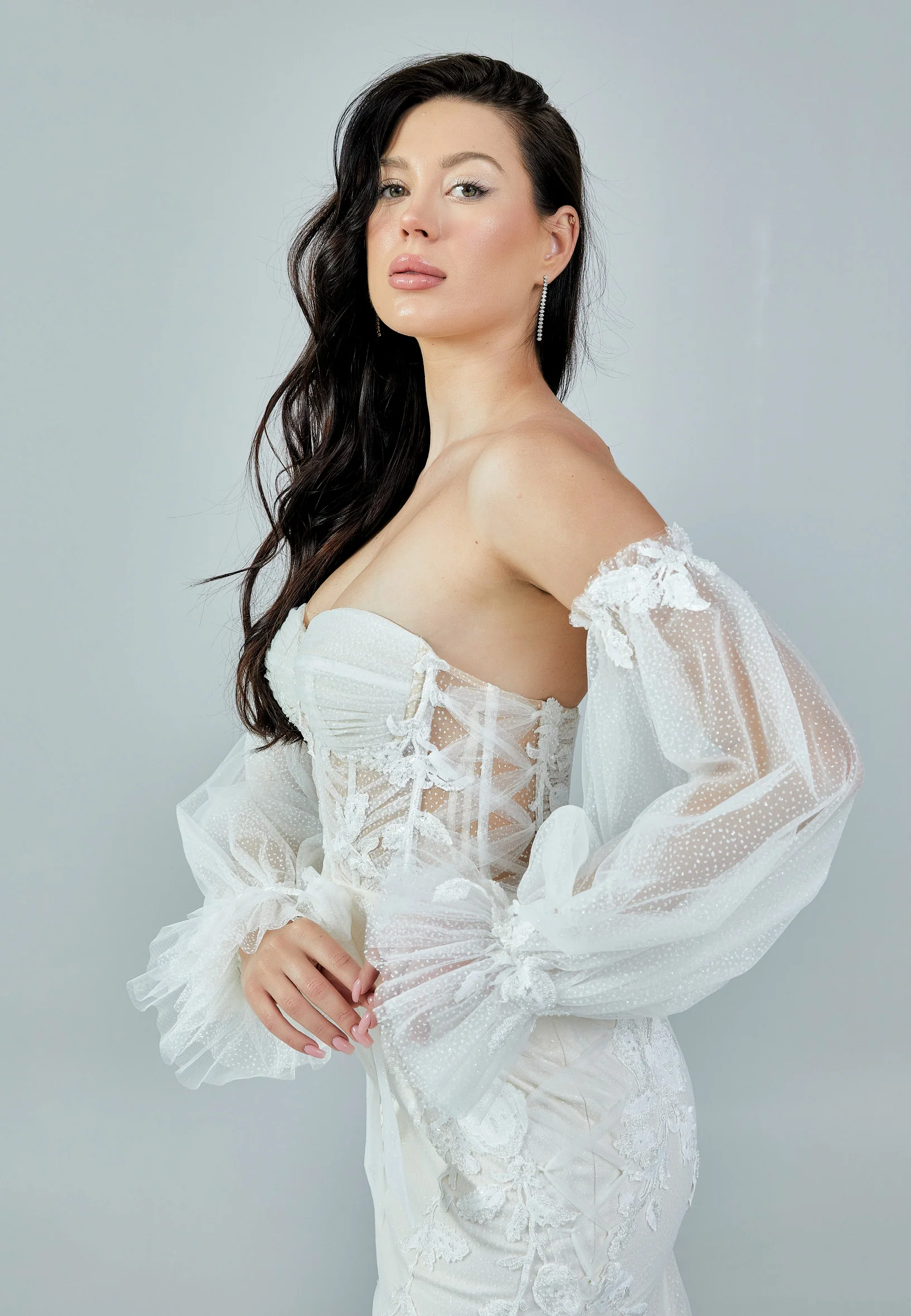 Off Shoulder Maxi Tulle Regular Wedding Dress bnc8064 - Image 2