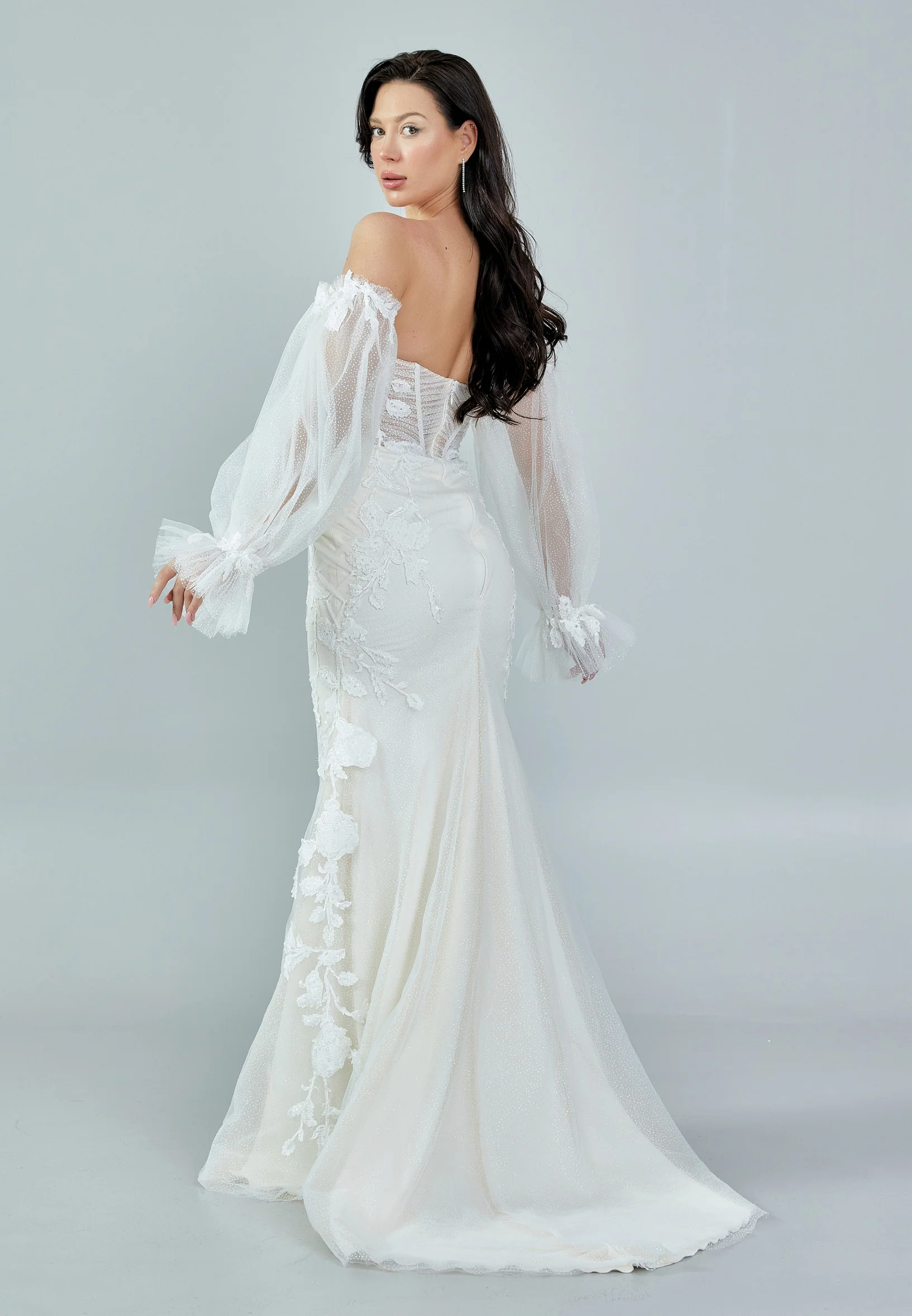 Off Shoulder Maxi Tulle Regular Wedding Dress bnc8064 - Image 5