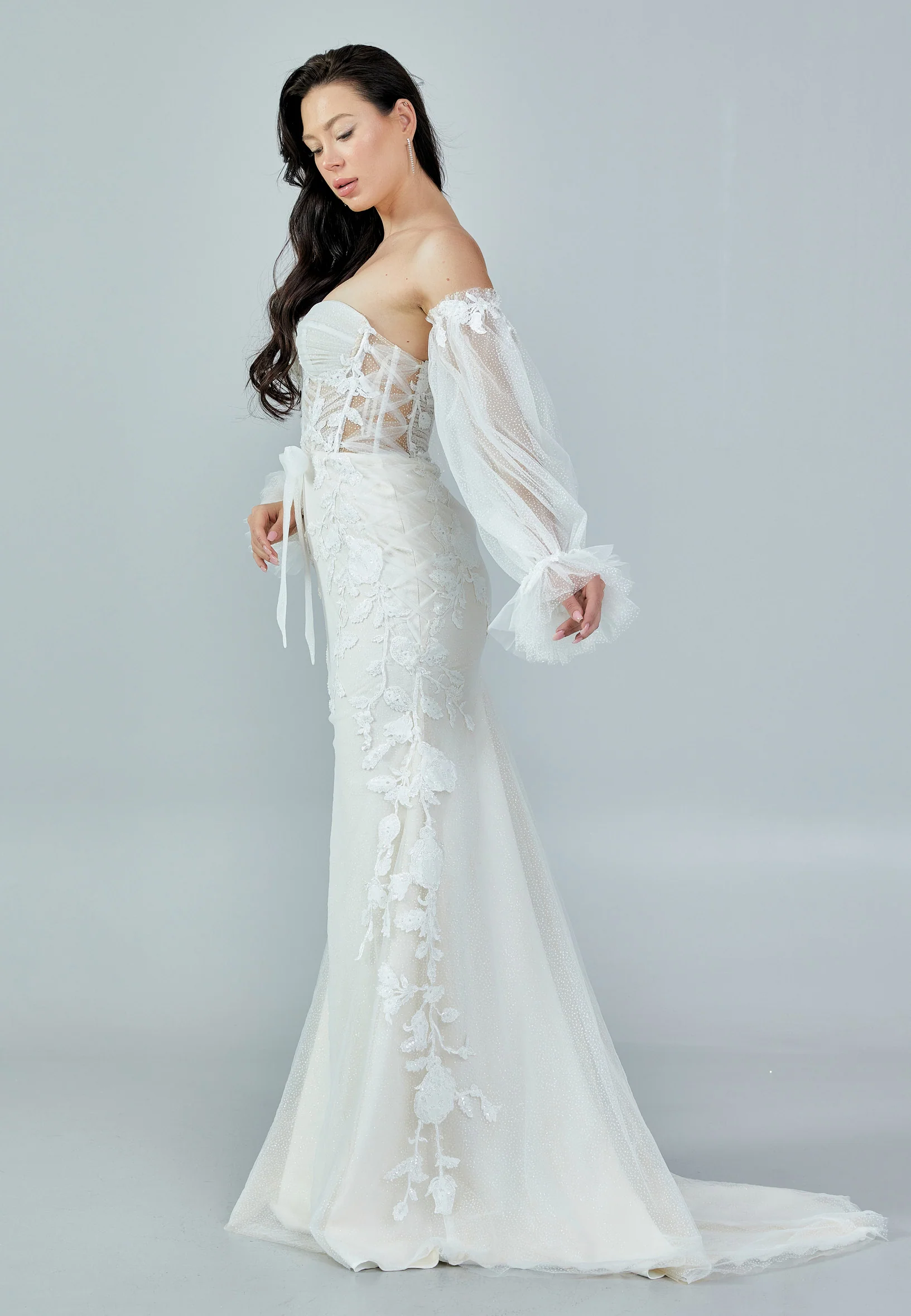 Off Shoulder Maxi Tulle Regular Wedding Dress bnc8064 - Image 6