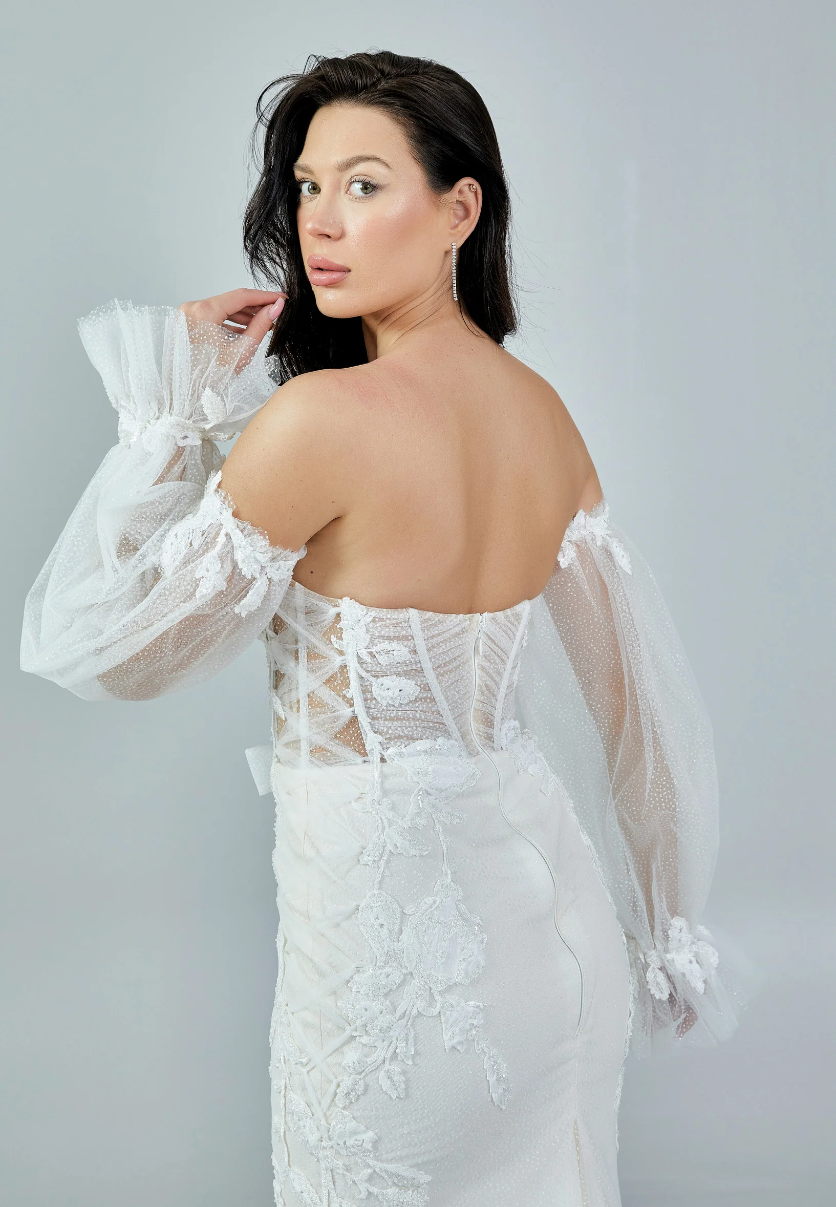 Off Shoulder Maxi Tulle Regular Wedding Dress bnc8064 - Image 8