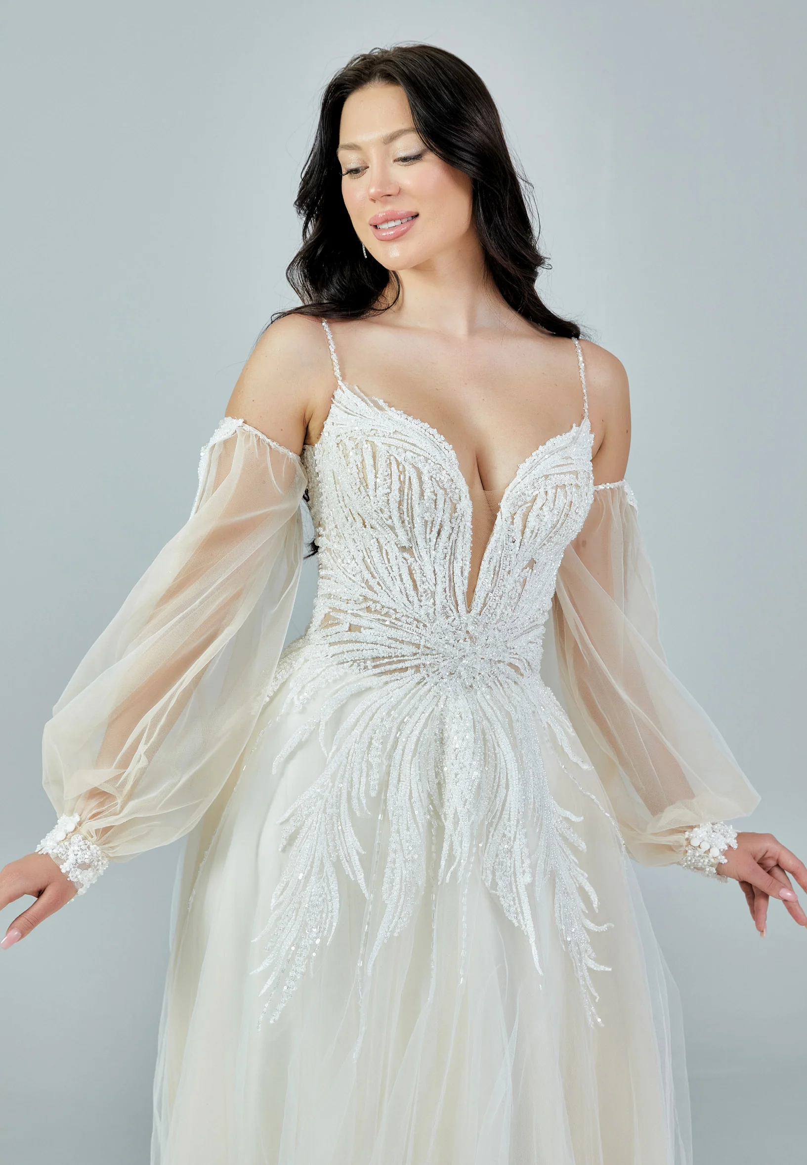 Off Shoulder Maxi Tulle Regular Wedding Dress bnc8072 - Image 3