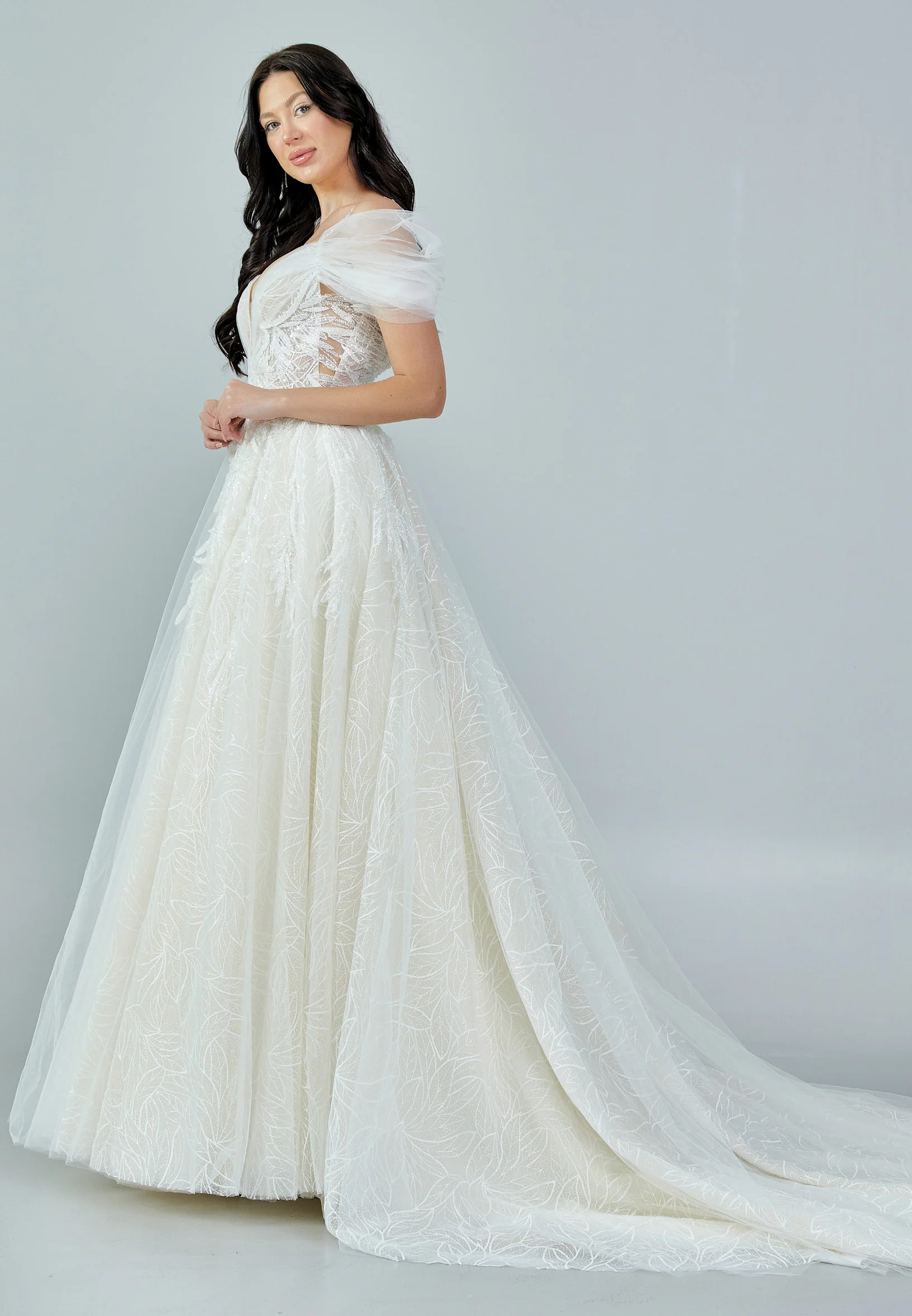 Off Shoulder Maxi Tulle Regular Wedding Dress bnc8089 - Image 13
