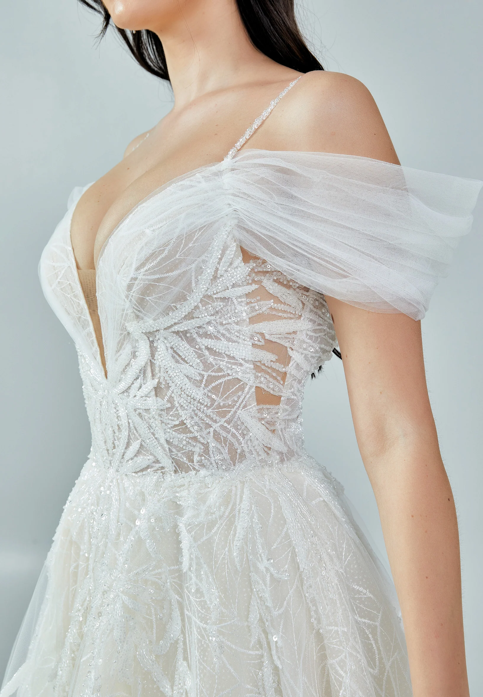 Off Shoulder Maxi Tulle Regular Wedding Dress bnc8089 - Image 15