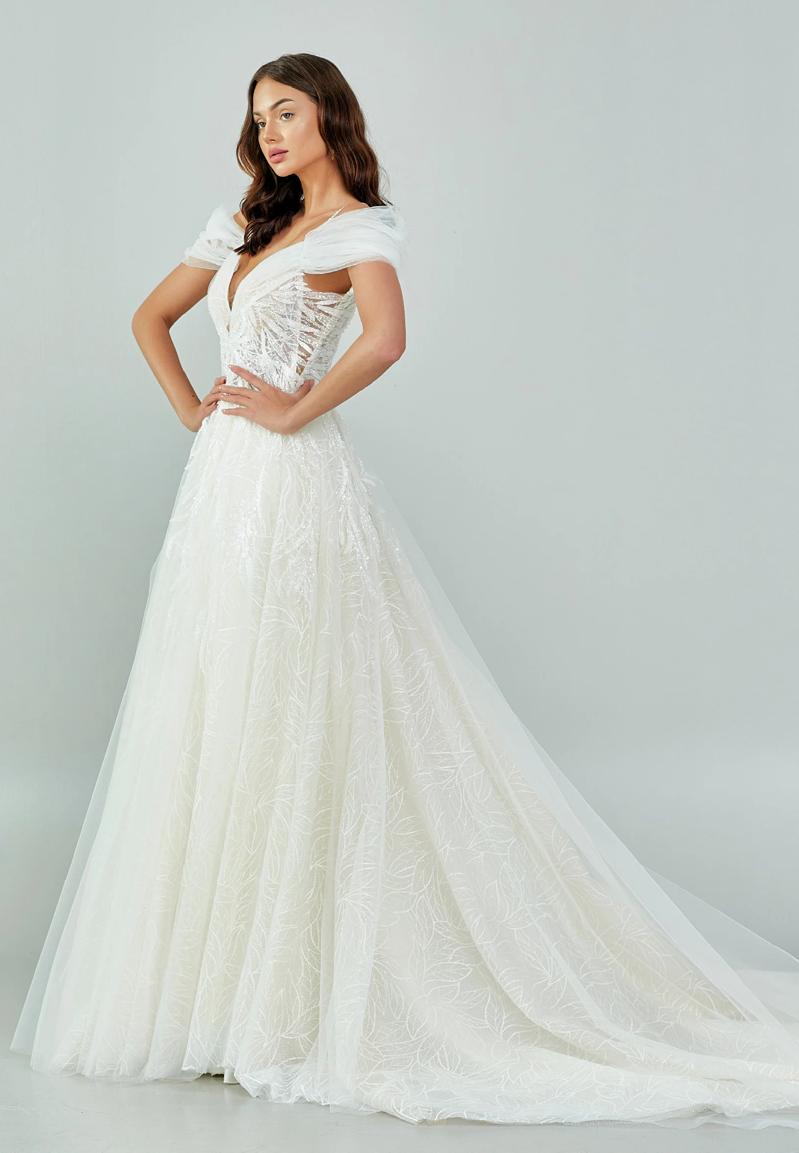 Off Shoulder Maxi Tulle Regular Wedding Dress bnc8089 - Image 7