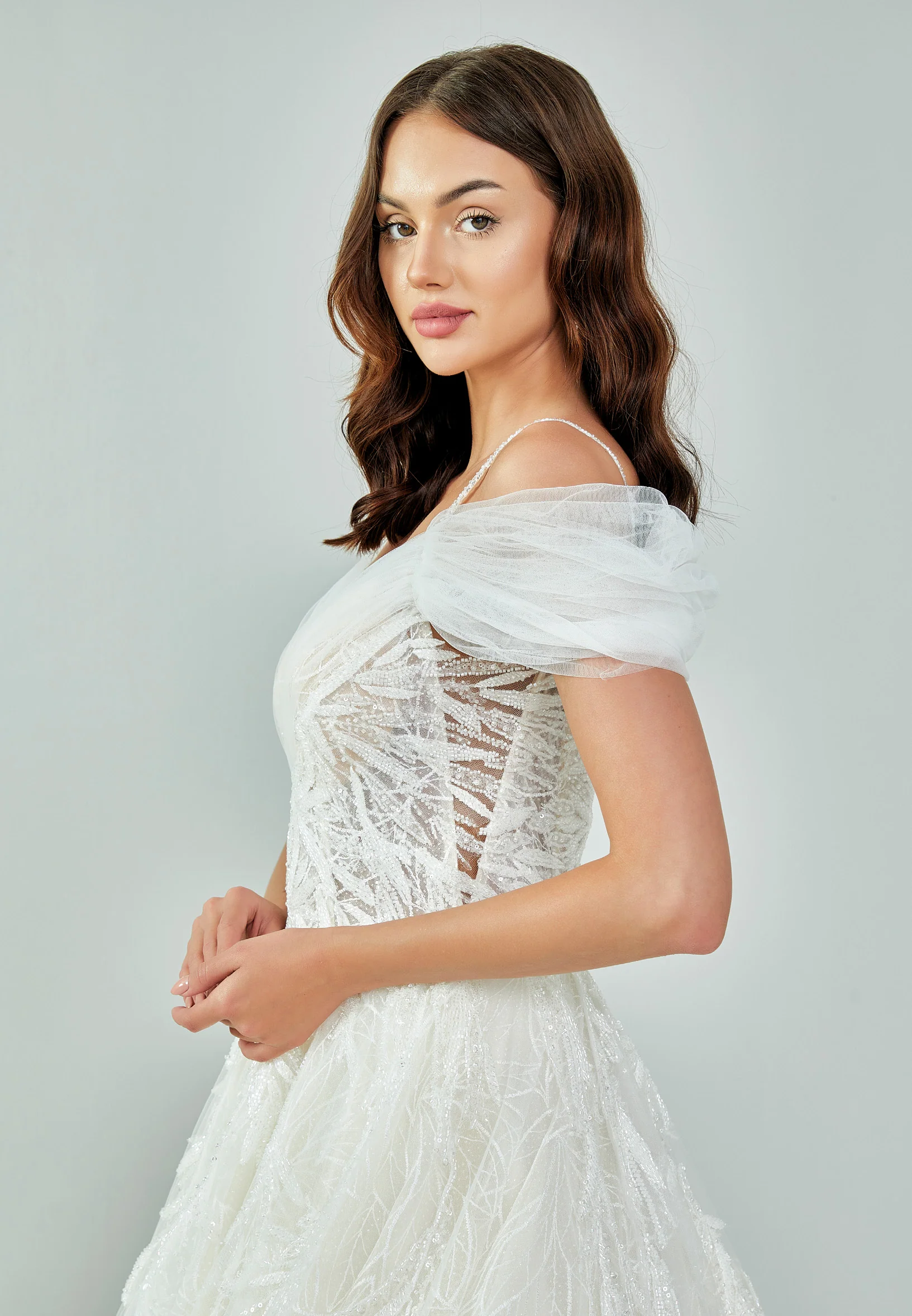 Off Shoulder Maxi Tulle Regular Wedding Dress bnc8089 - Image 8