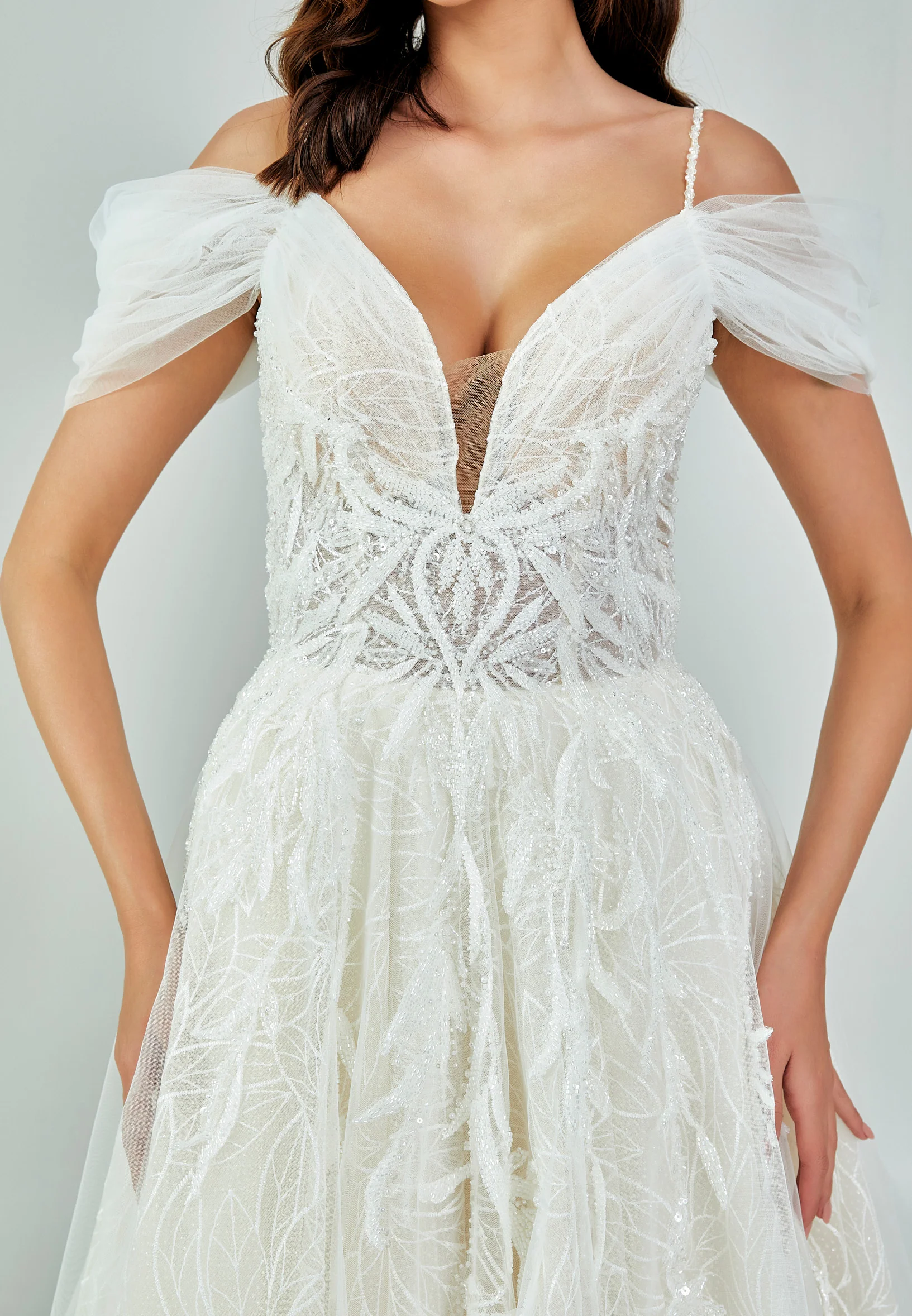 Off Shoulder Maxi Tulle Regular Wedding Dress bnc8089 - Image 9