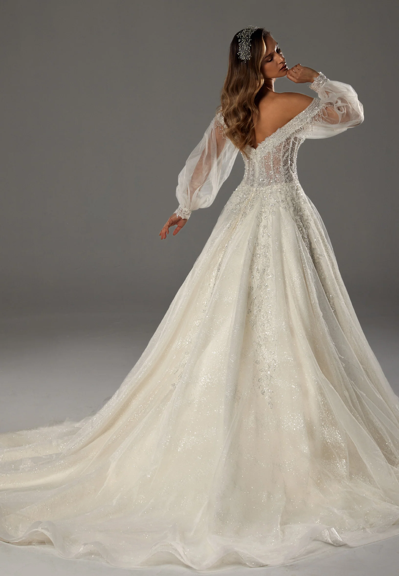 Off Shoulder Maxi Tulle Regular Wedding Dress bnc8096