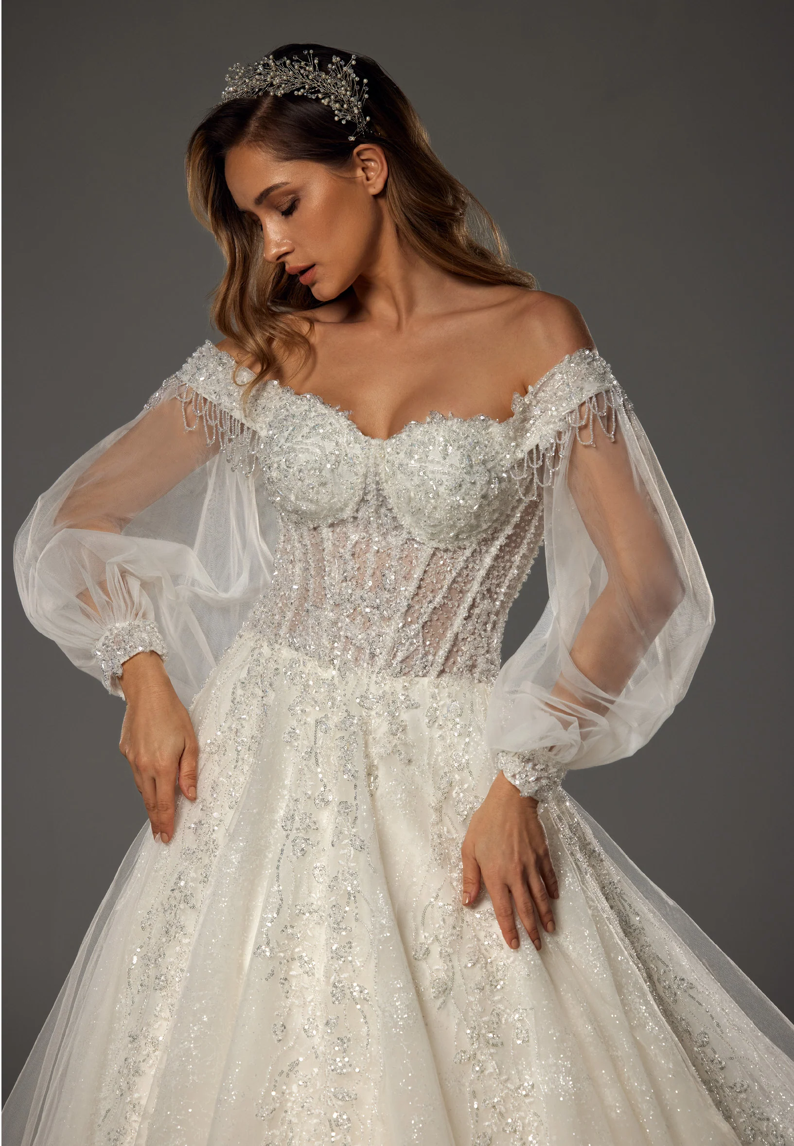 Off Shoulder Maxi Tulle Regular Wedding Dress bnc8096 - Image 2