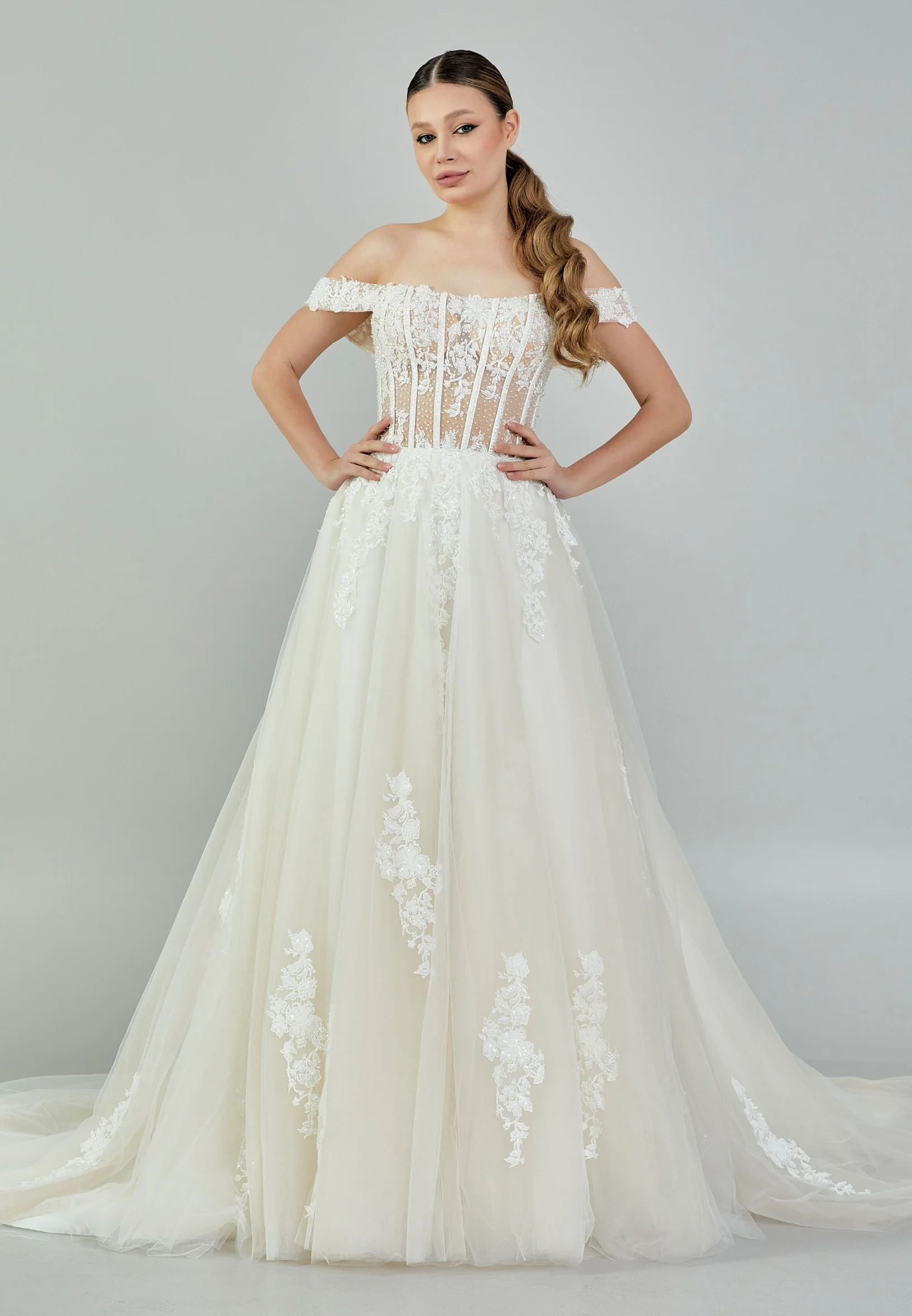 Off Shoulder Maxi Tulle Regular Wedding Dress bnc9024