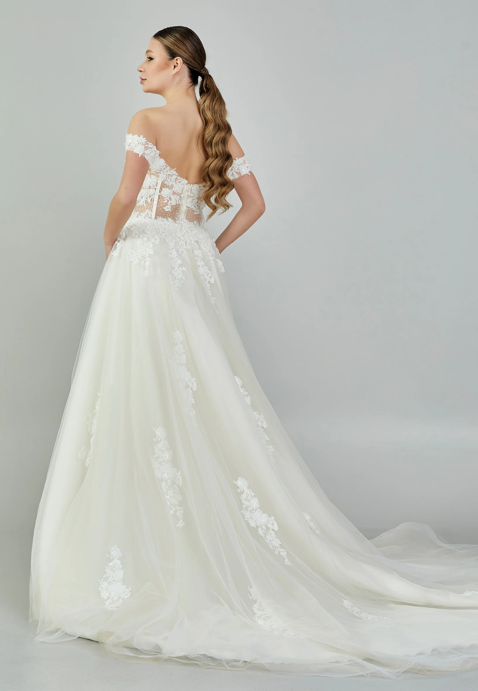Off Shoulder Maxi Tulle Regular Wedding Dress bnc9024 - Image 5