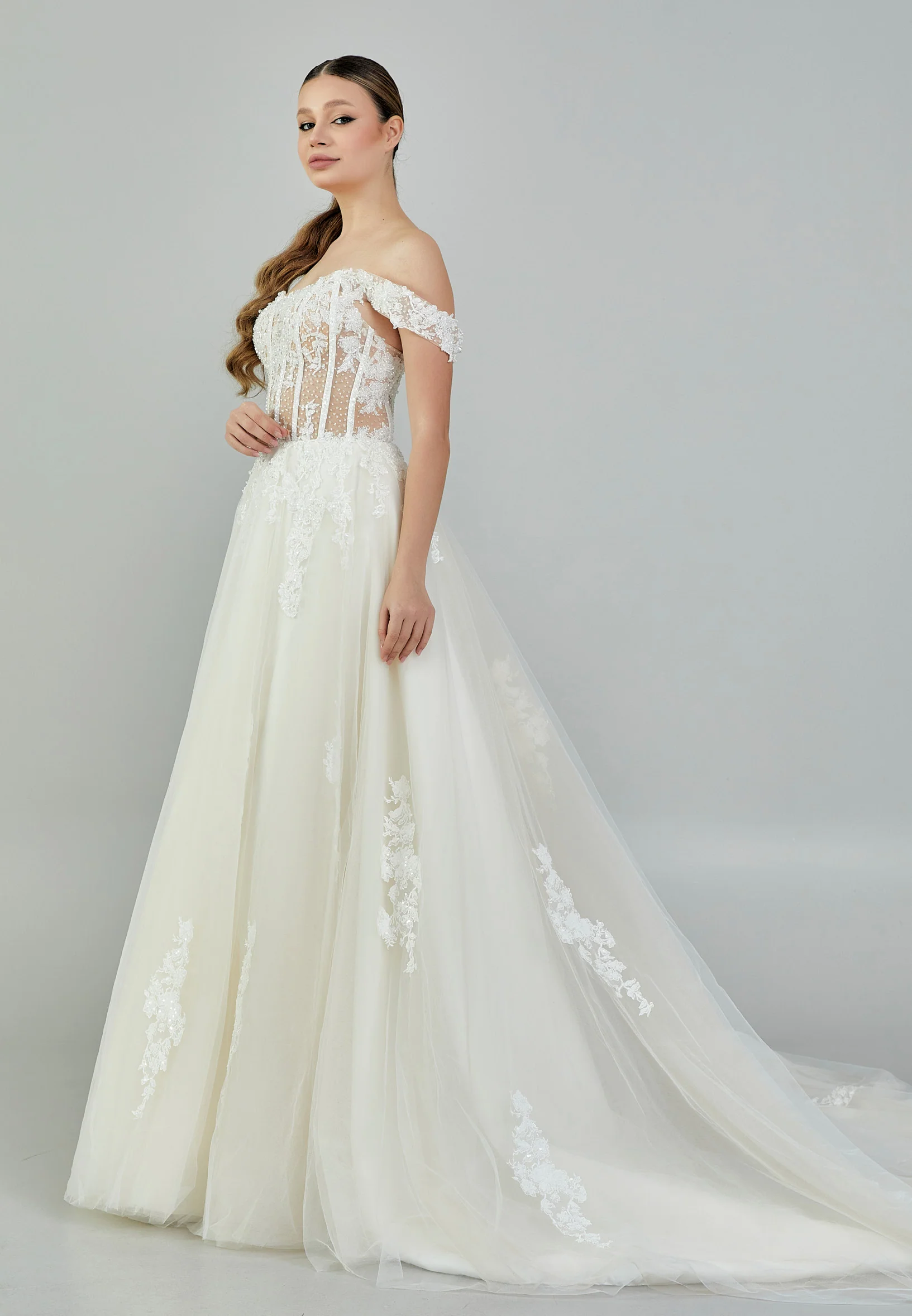 Off Shoulder Maxi Tulle Regular Wedding Dress bnc9024 - Image 6