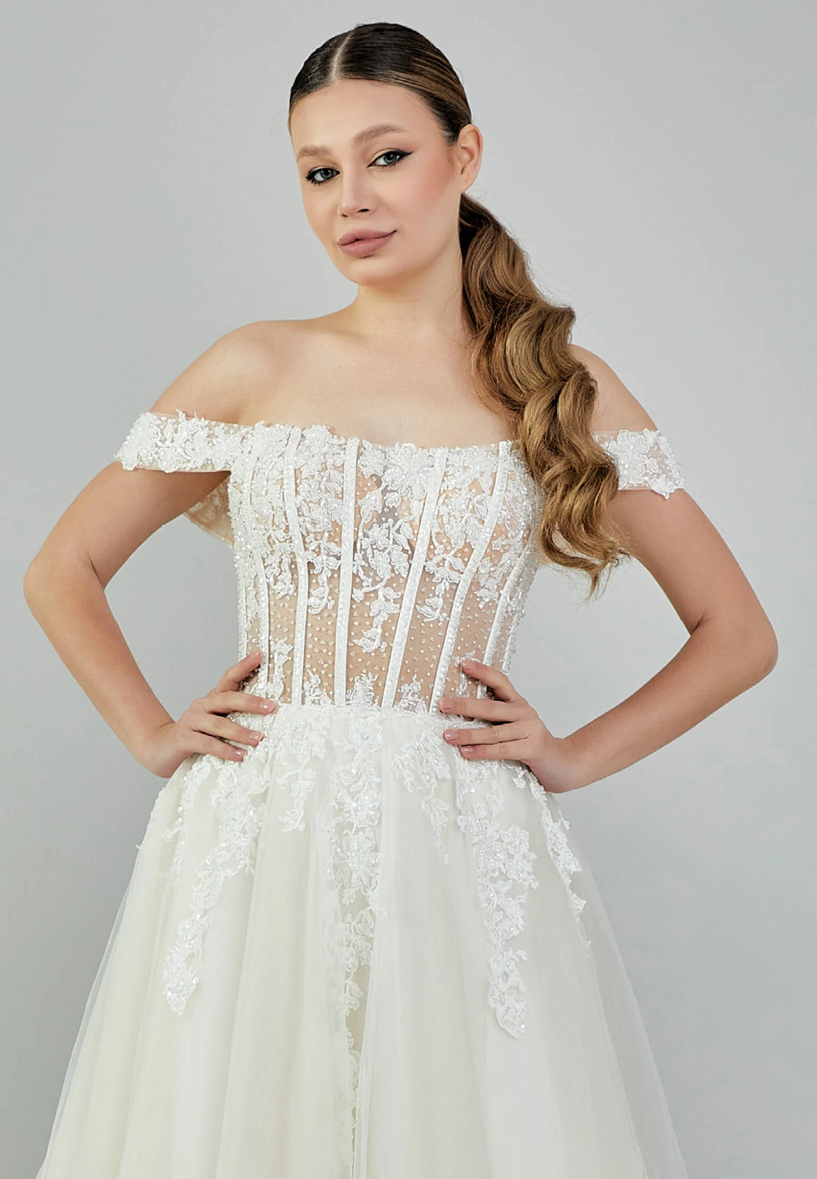 Off Shoulder Maxi Tulle Regular Wedding Dress bnc9024 - Image 7