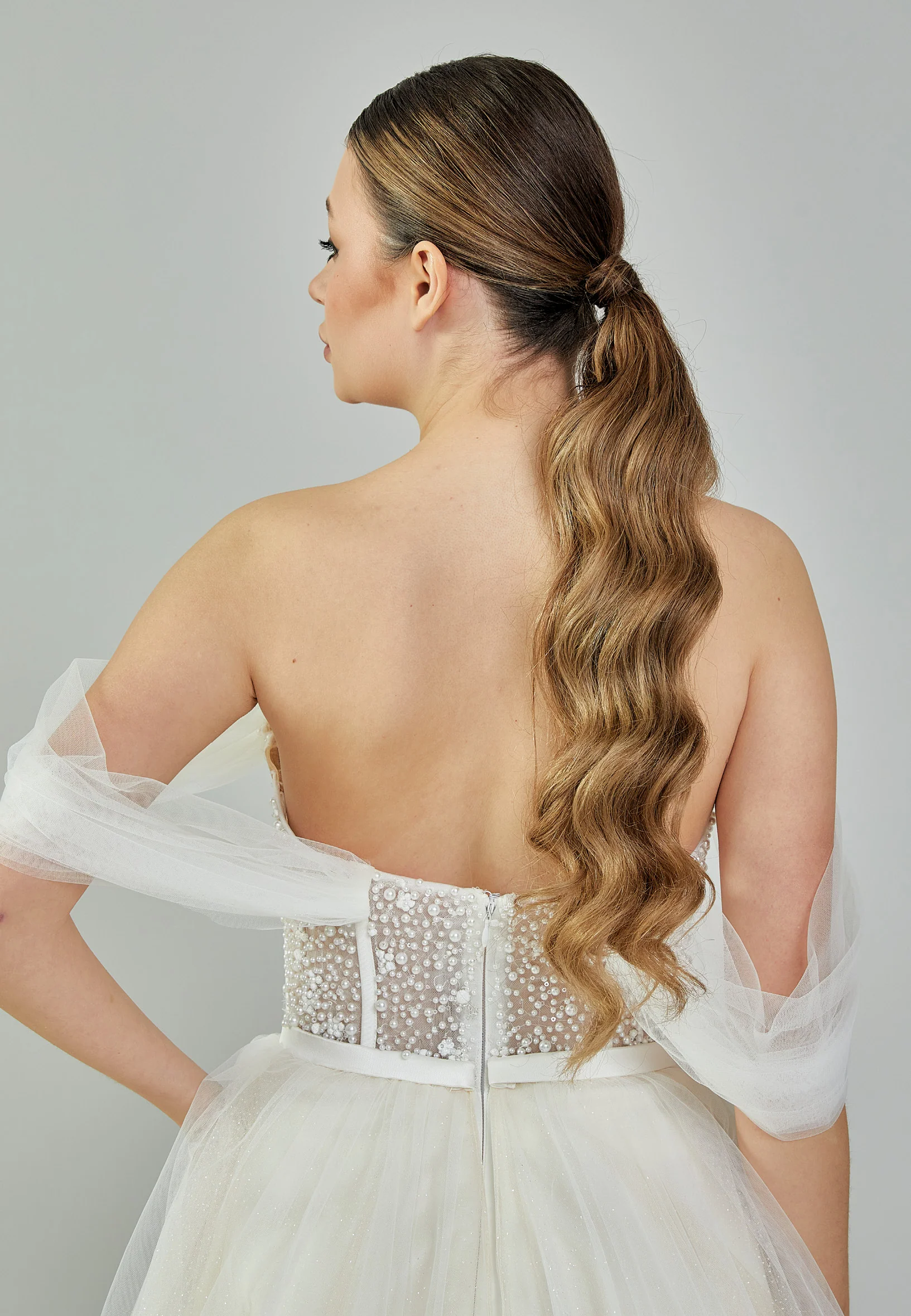 Off Shoulder Maxi Tulle Regular Wedding Dress bnc9040 - Image 2