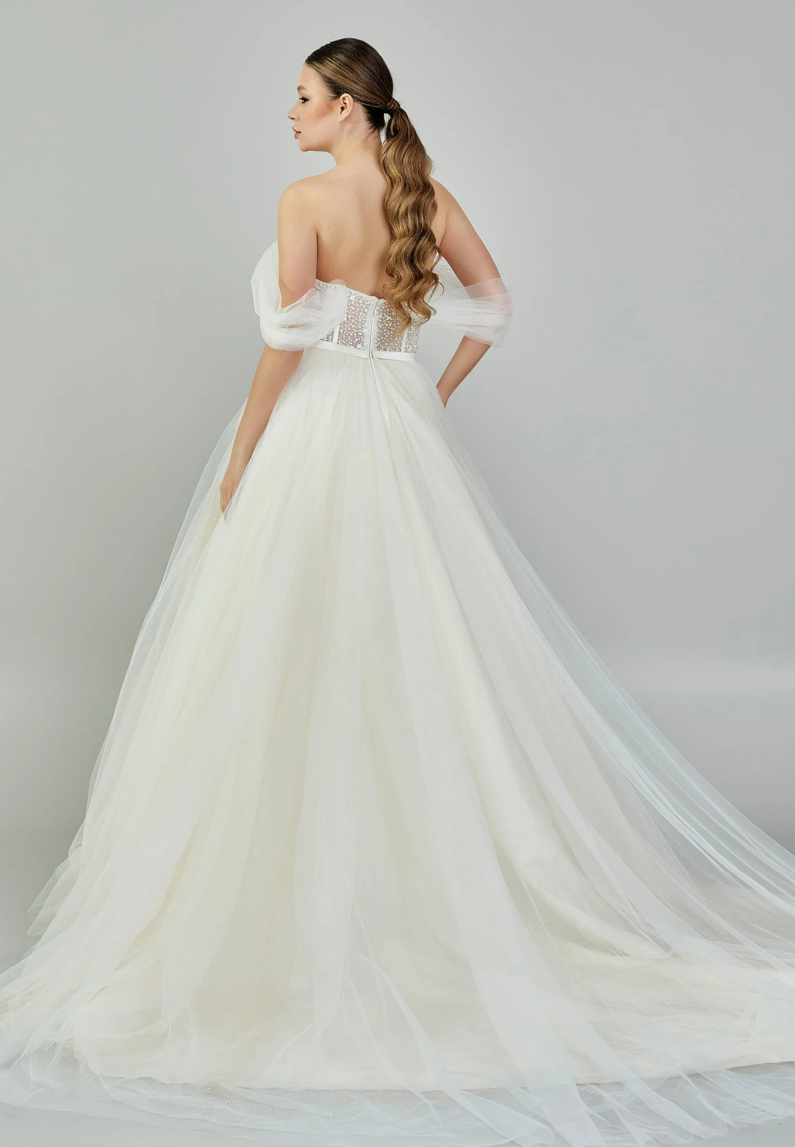 Off Shoulder Maxi Tulle Regular Wedding Dress bnc9040 - Image 4