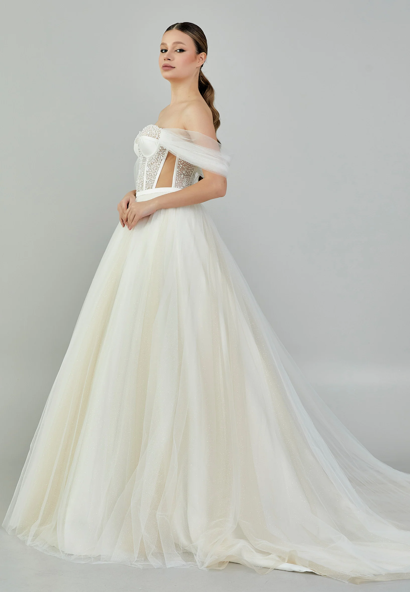 Off Shoulder Maxi Tulle Regular Wedding Dress bnc9040 - Image 5