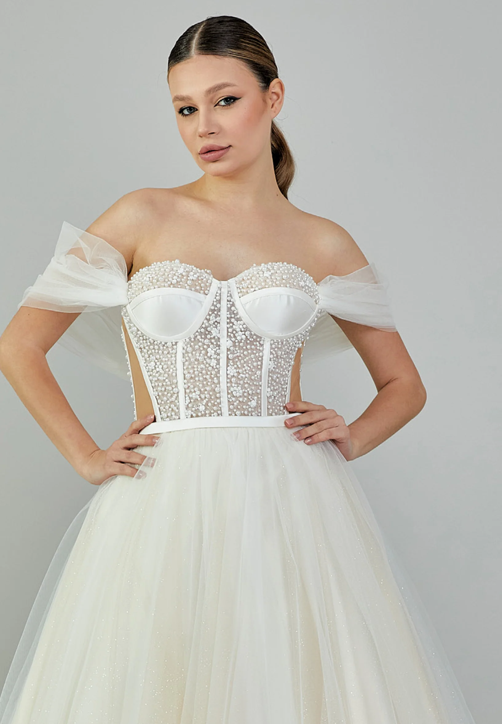 Off Shoulder Maxi Tulle Regular Wedding Dress bnc9040 - Image 6