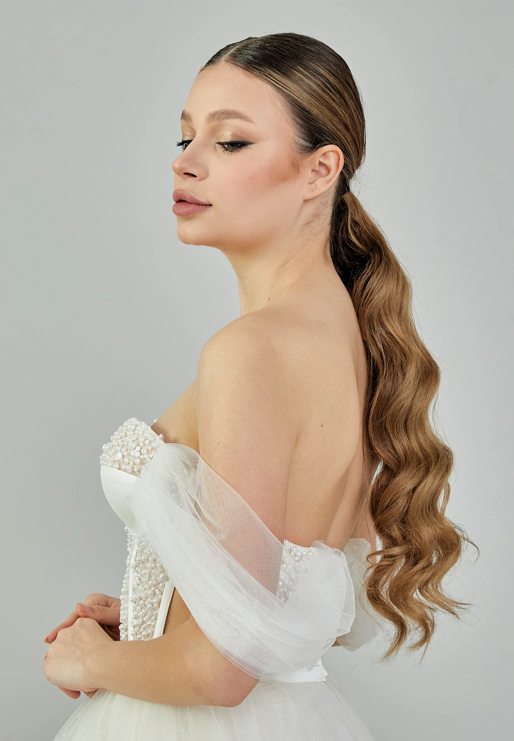 Off Shoulder Maxi Tulle Regular Wedding Dress bnc9040 - Image 7